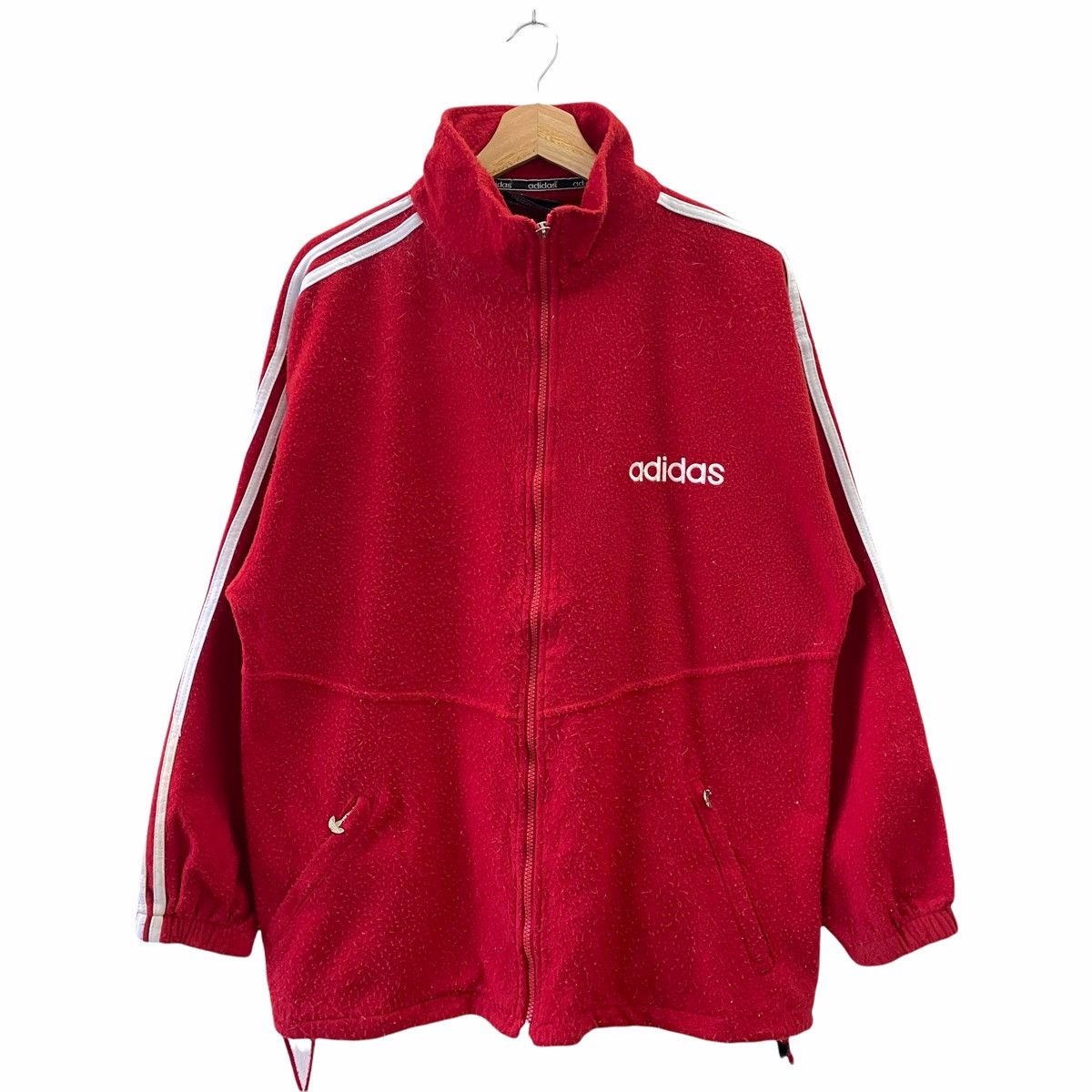 Adidas × Vintage 💥90s Adidas Fleece Jacket Fullzip Big Logo Size US L / EU 52-54 / 3 - 2 Thumbnail