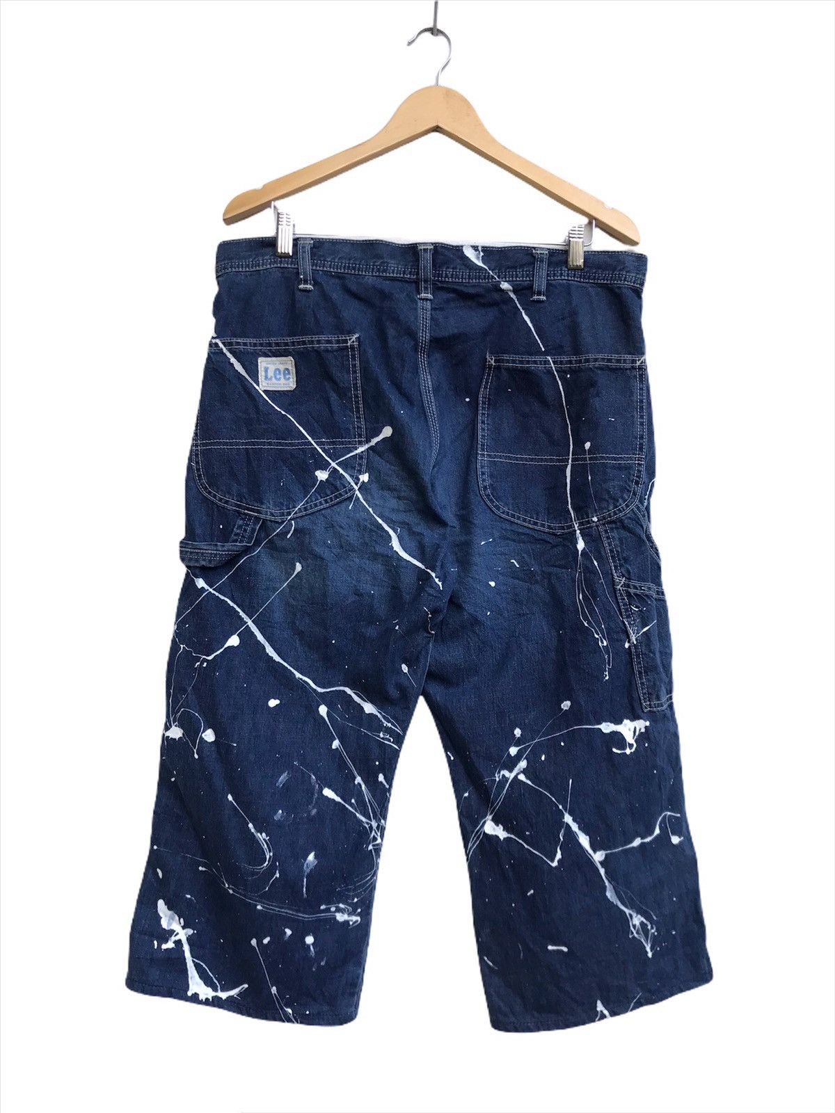 image of Distressed Lee Paint Splatter Painter Cropped Pants in Blue, Men's (Size 36)