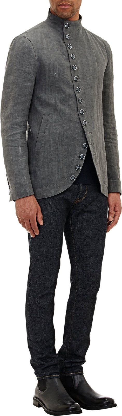 Multibutton cutaway jacket. 48