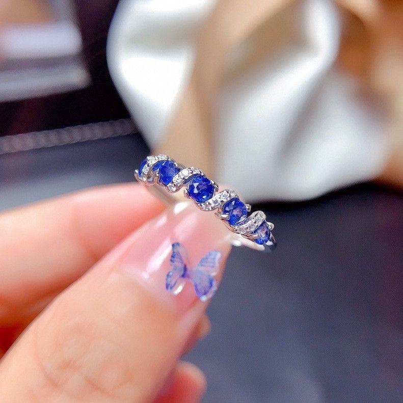 Other 18K White Gold Plated Adjustable Blue Crystsl Sapphire Ring Size ONE SIZE - 3 Thumbnail