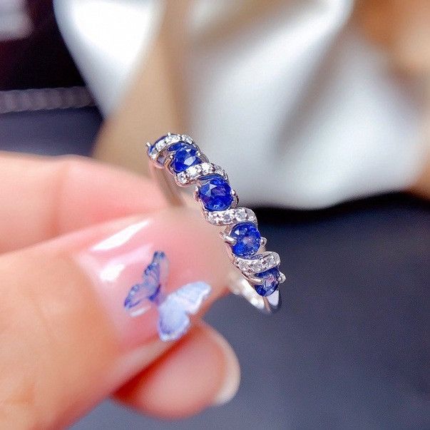 Other 18K White Gold Plated Adjustable Blue Crystsl Sapphire Ring Size ONE SIZE - 1 Thumbnail