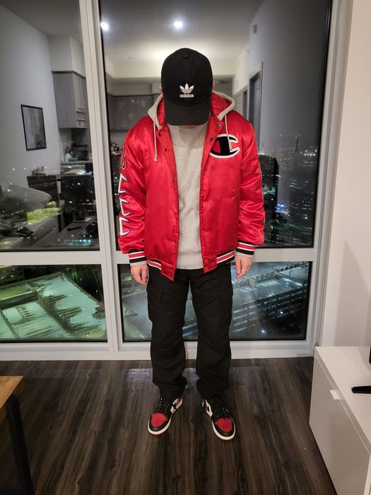 Supreme Champion Hooded Satin Varsity Jacket Red