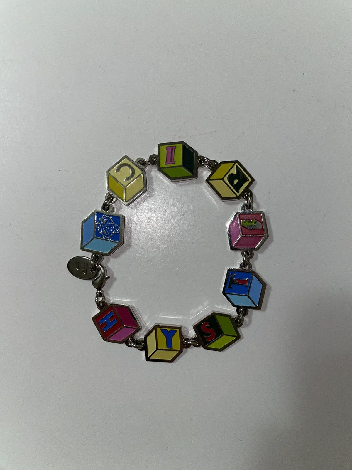 Multicolor Spellout Cubes Silver Bracelet
