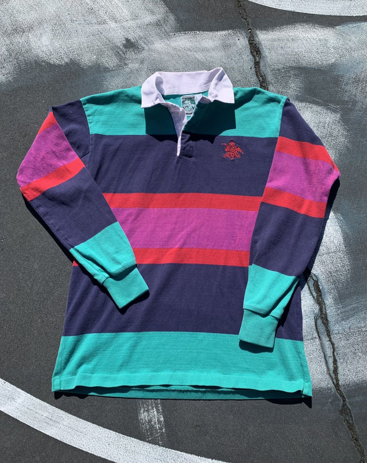 Vintage VINTAGE ANHEUSER BUSCH COLOR BLOCK RUGBY SHIRT STRIPED 90s