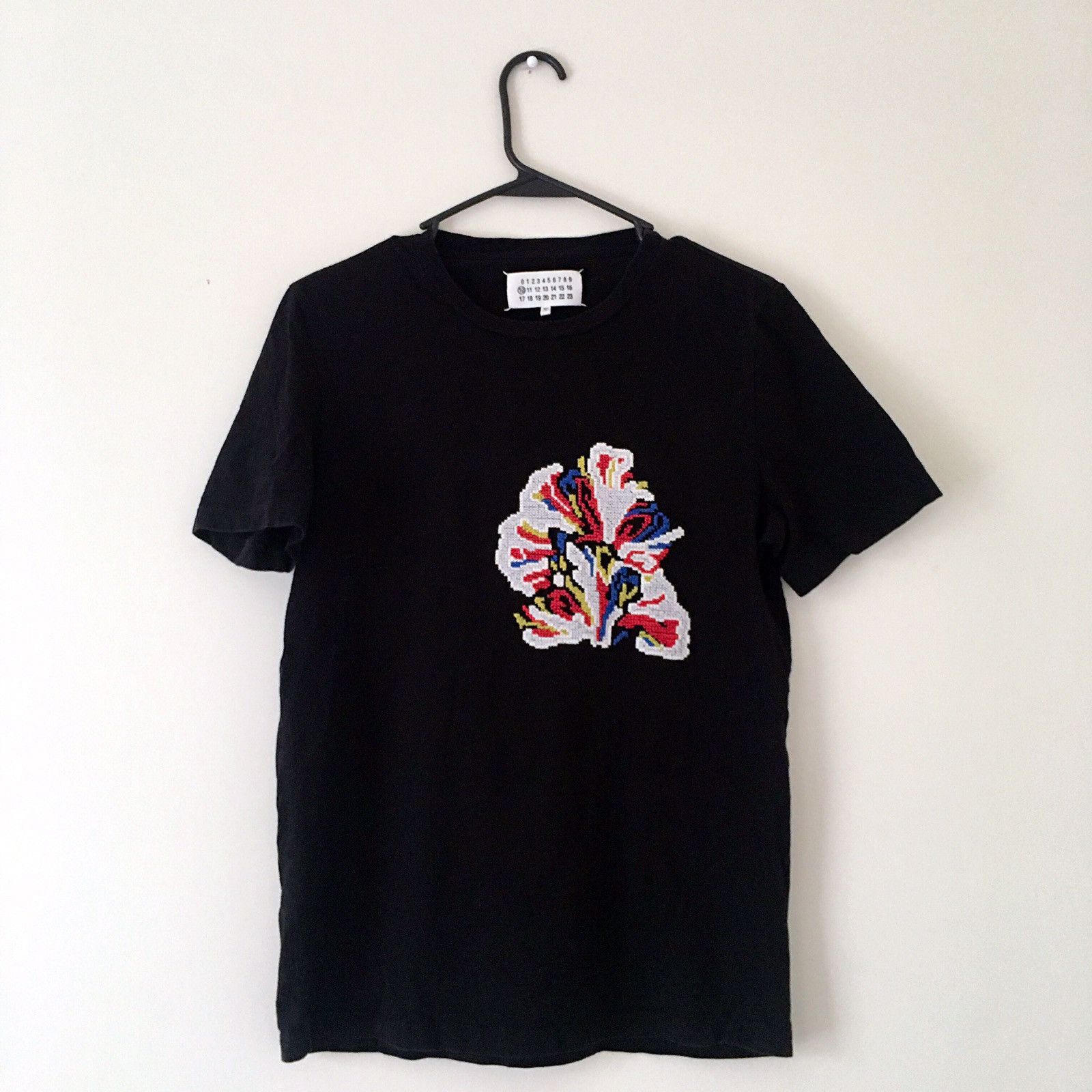 Maison Margiela Black Flower Embroidered T Shirt