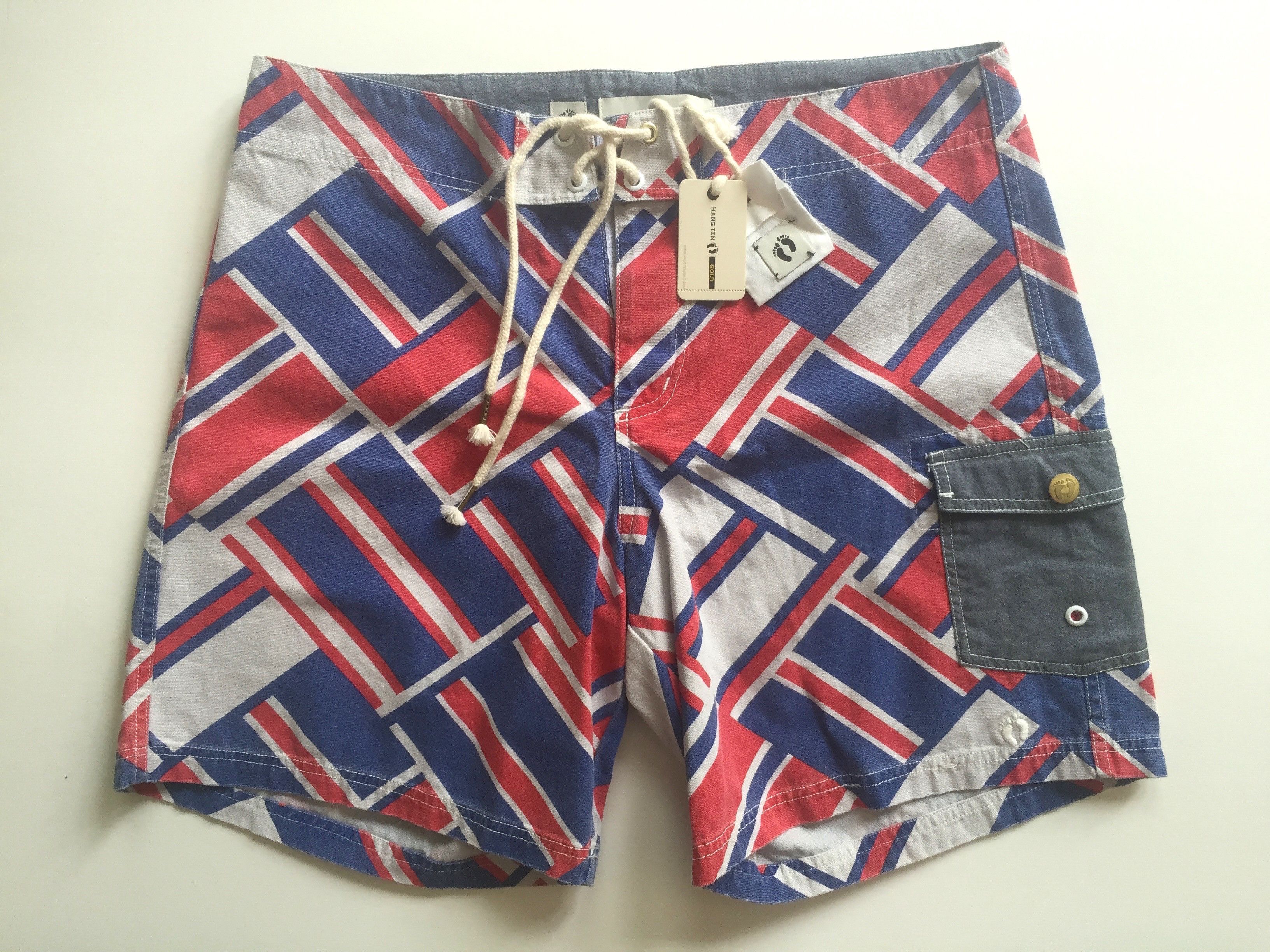 HANG TEN GOLD GEOMETRIC MULTICOLOR MENS SWIM TRUNKS BOARD SHORTS
