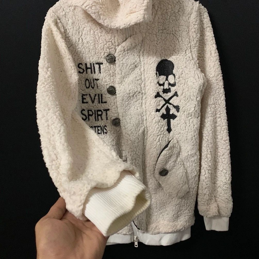 Japanese Brand × Vintage Skull Rich Of Die Brand Sherpa Fleece Hoodie Sweater Size US S / EU 44-46 / 1 - 5 Thumbnail