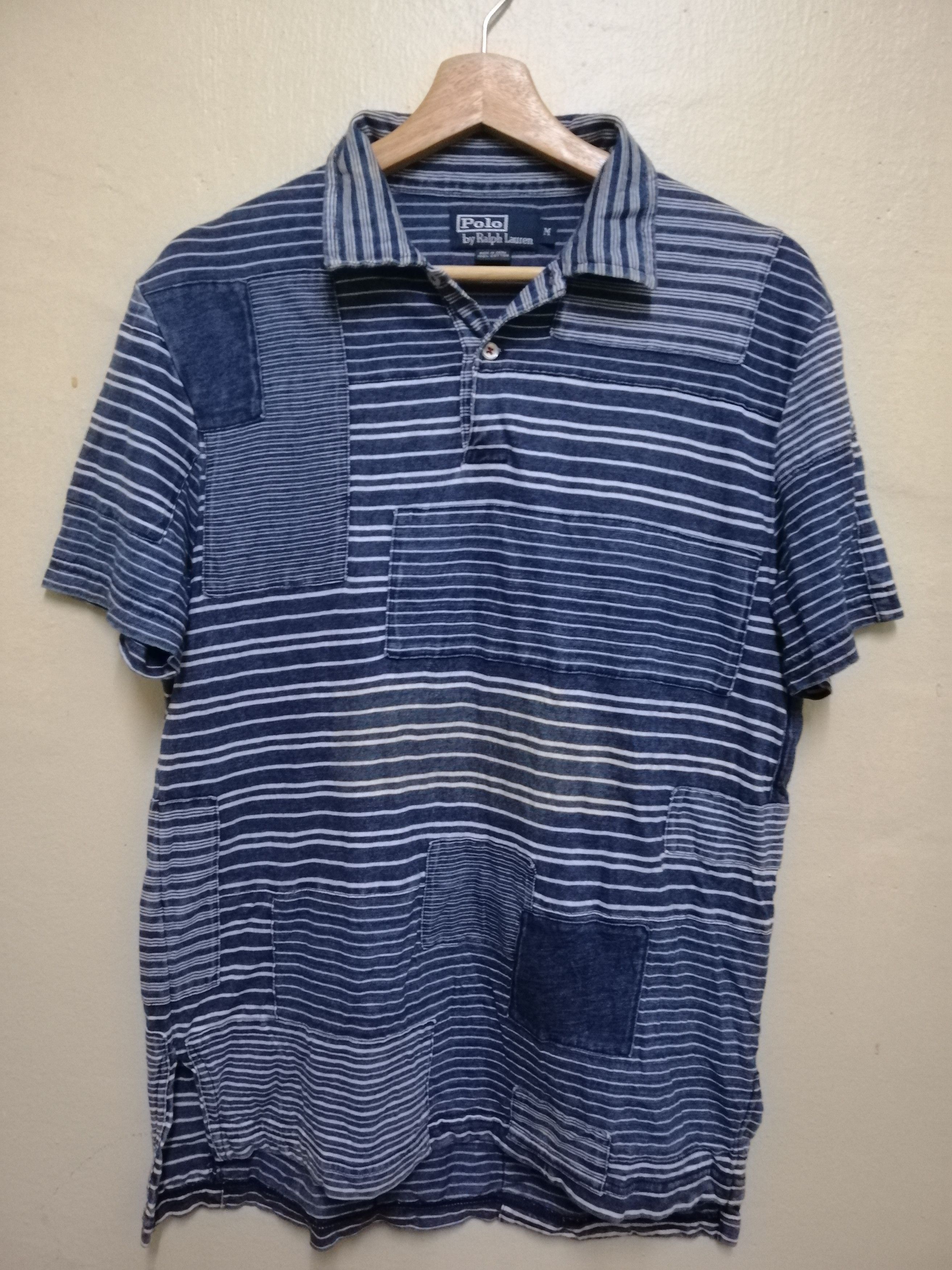 Vintage Polo Ralph Lauren Patchwork Stripes Polo Tshirt, image size:2625x3500