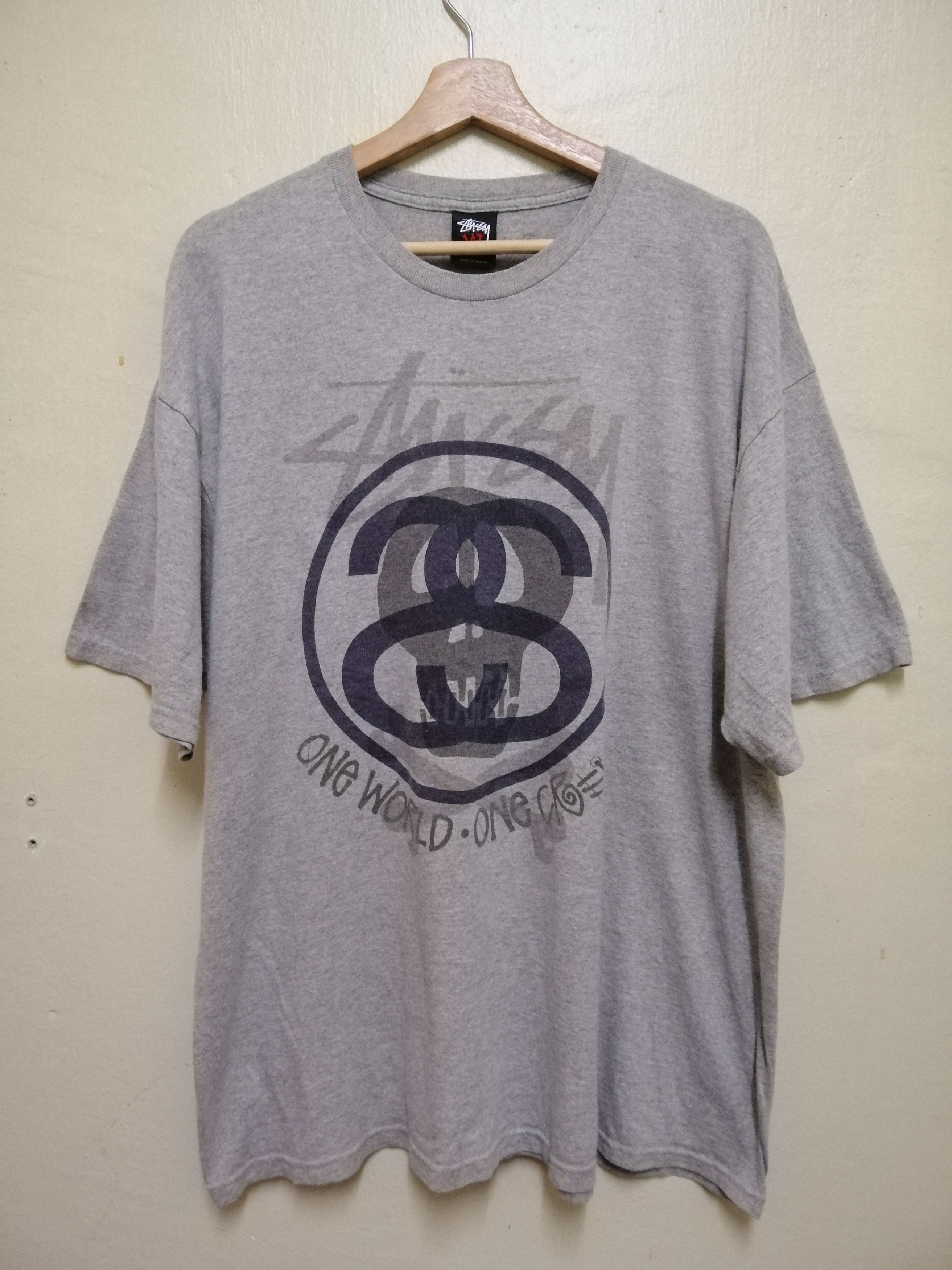 Stussy × Vintage Vintage Stussy Big Logo One World One Crew Tshirt Size US XL / EU 56 / 4 - 1 Thumbnail