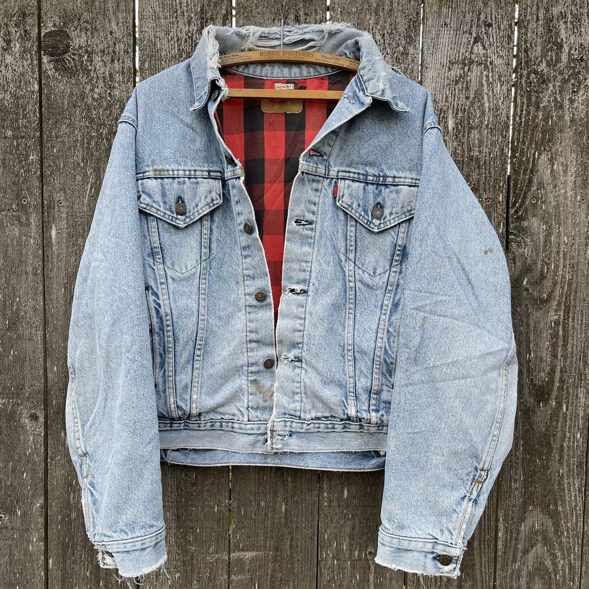 Vintage 1980s Levis Lined Jean Jacket Distressed Denim