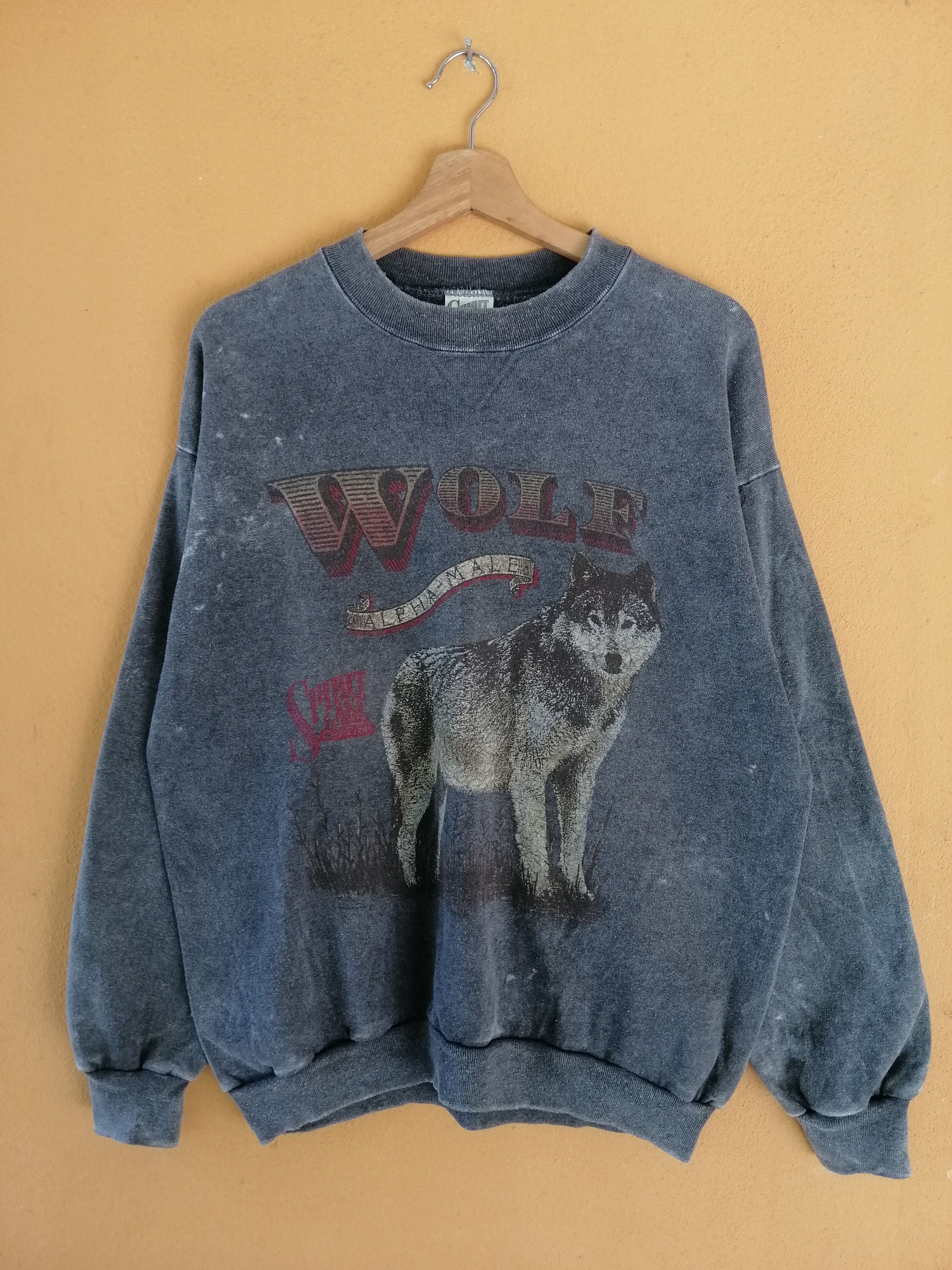 LONE WOLF Vintage 90s Wolf Sweatshirt Animal All Over Print B1 Size US M / EU 48-50 / 2 - 1 Thumbnail