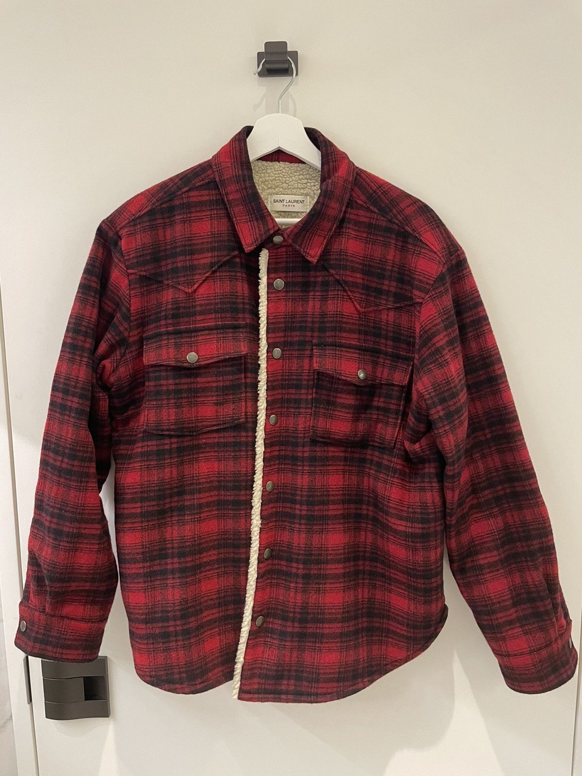 Saint Laurent Paris Saint Laurent flannel shirt jacket with shearling lining Size US M / EU 48-50 / 2 - 1 Thumbnail