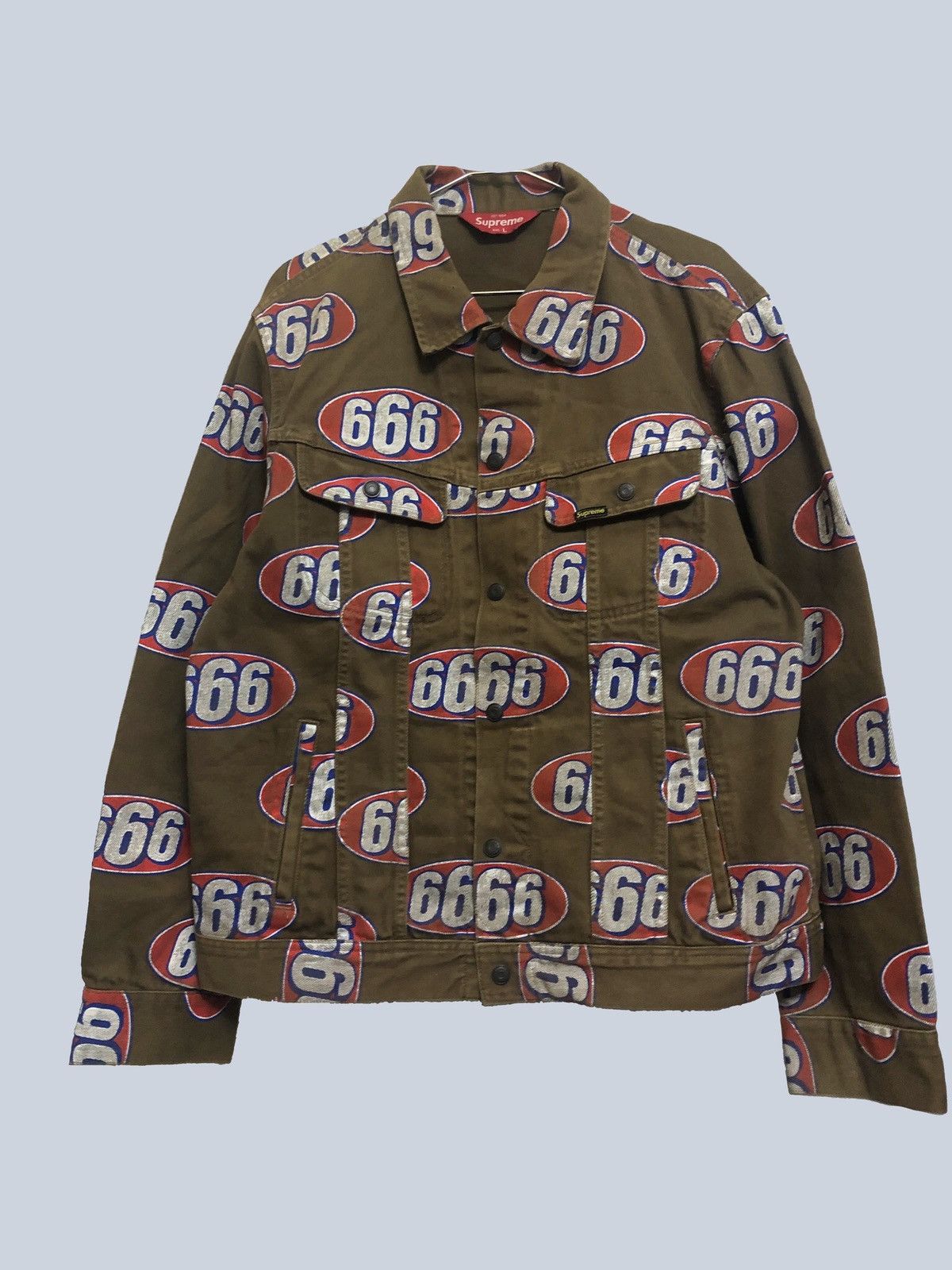 SUPREME 666 BLACK DENIM TRUCKER JACKET SIZE L S/S 17 COLLECTION