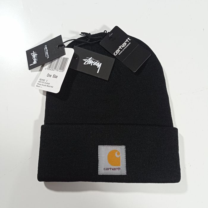 Stussy Stussy x Carhartt WIP Beanie Hat - Black // ONE SIZE | Grailed