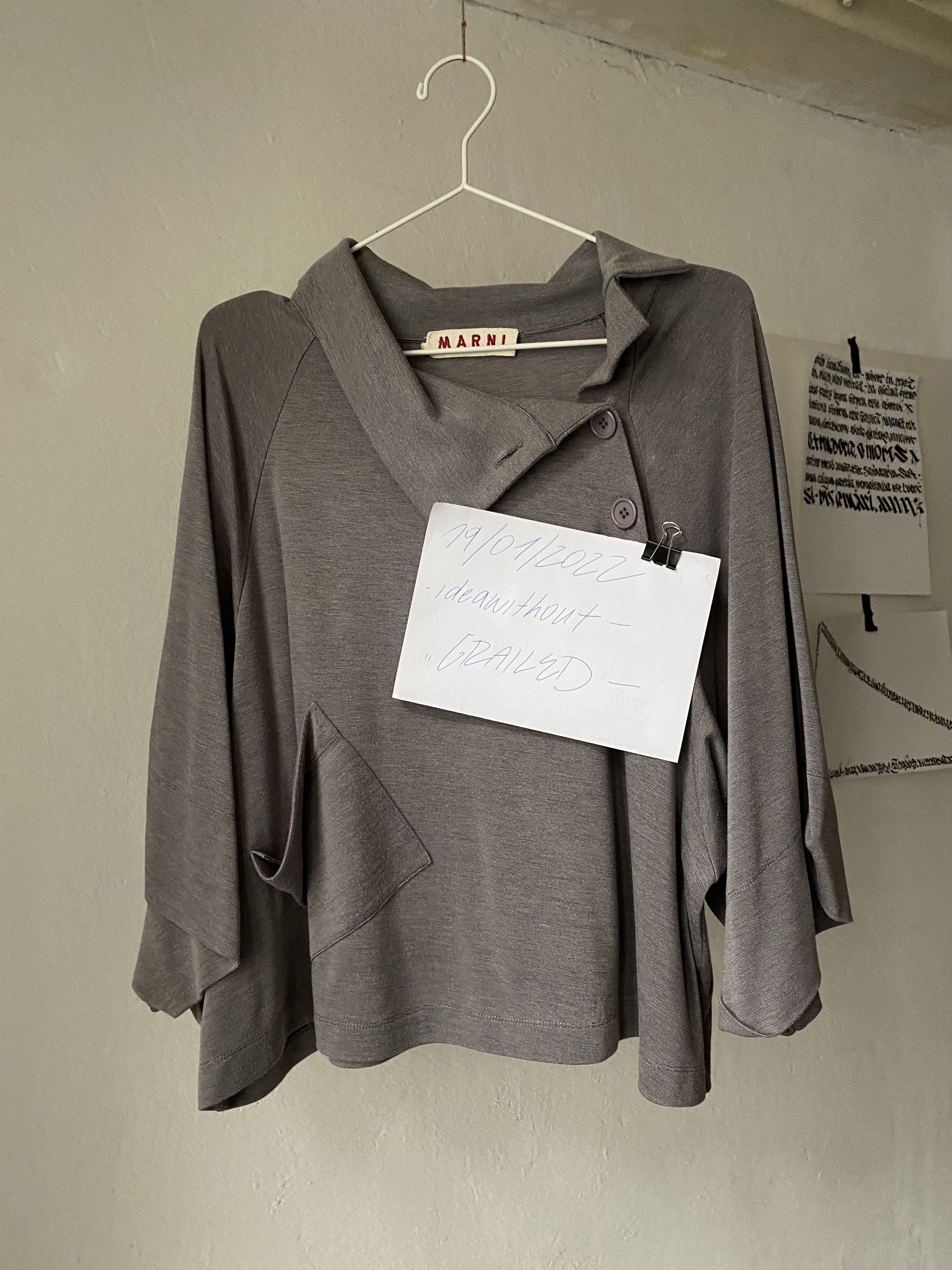 Marni Marni Dark Grey Silk Oversize Sleeves Pocket Blouse Size US L / EU 52-54 / 3 - 10 Thumbnail