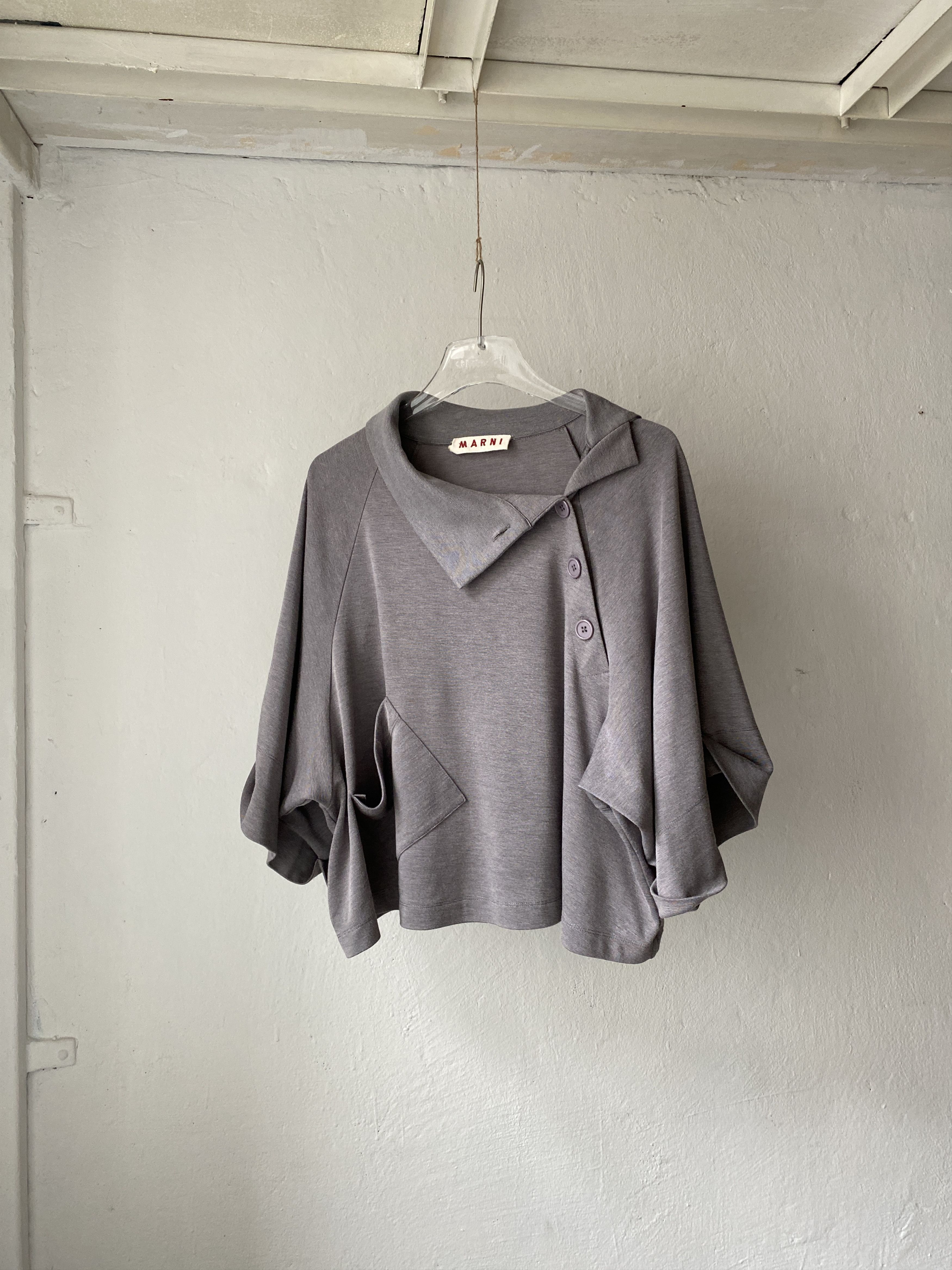 Marni Marni Dark Grey Silk Oversize Sleeves Pocket Blouse Size US L / EU 52-54 / 3 - 1 Thumbnail