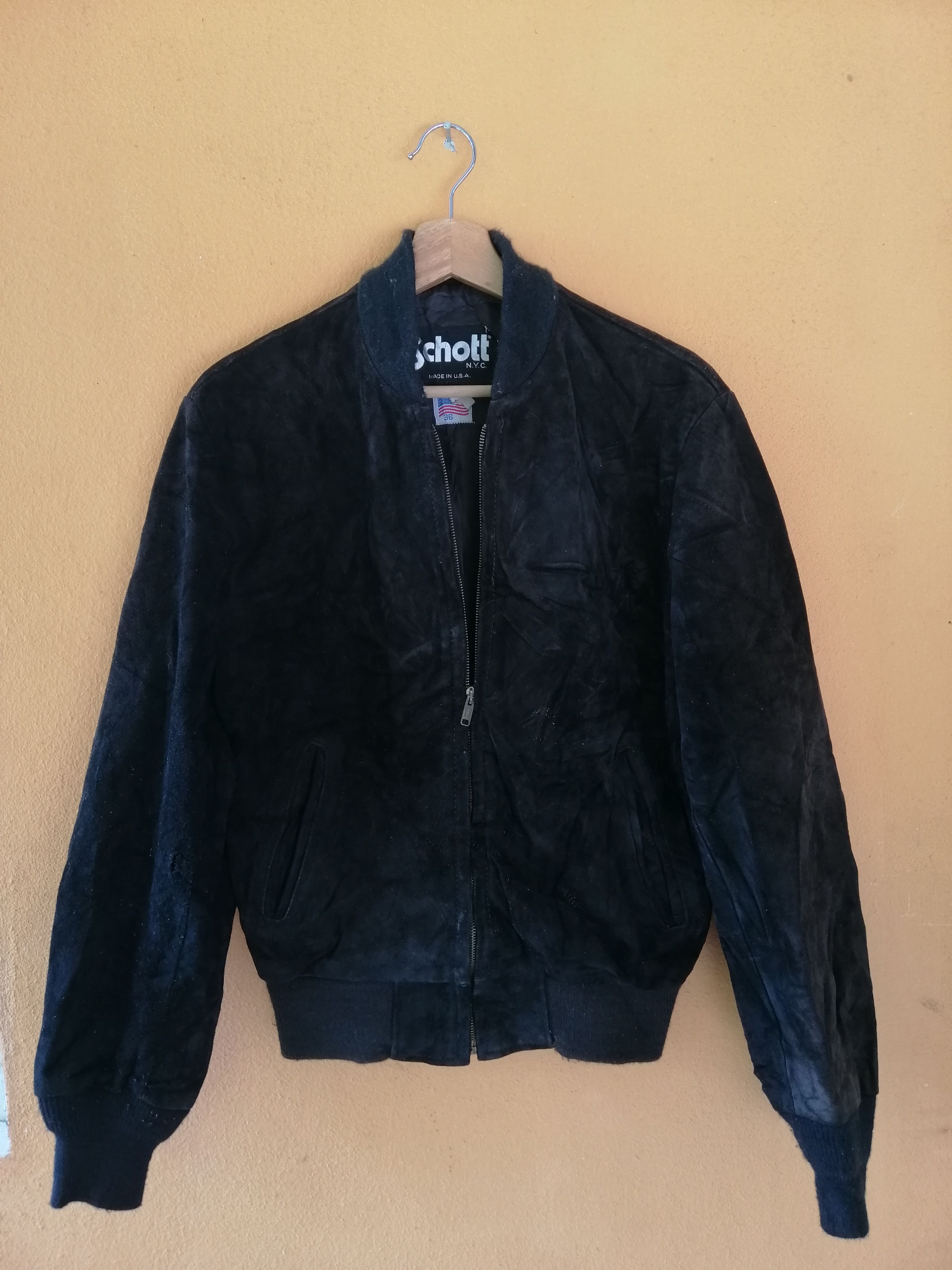 Leather × Made In Usa × Schott Vintage Schott NYC Suede Leather 