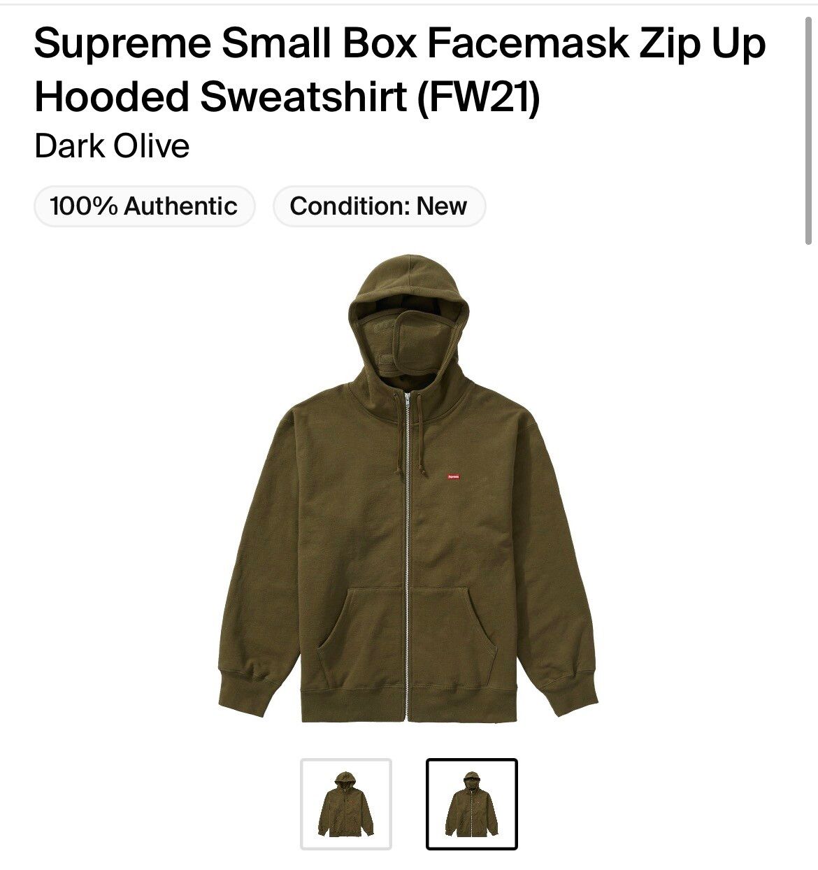Supreme Small Box Facemask Zip Up Hooded Sweatshirt Heather Grey