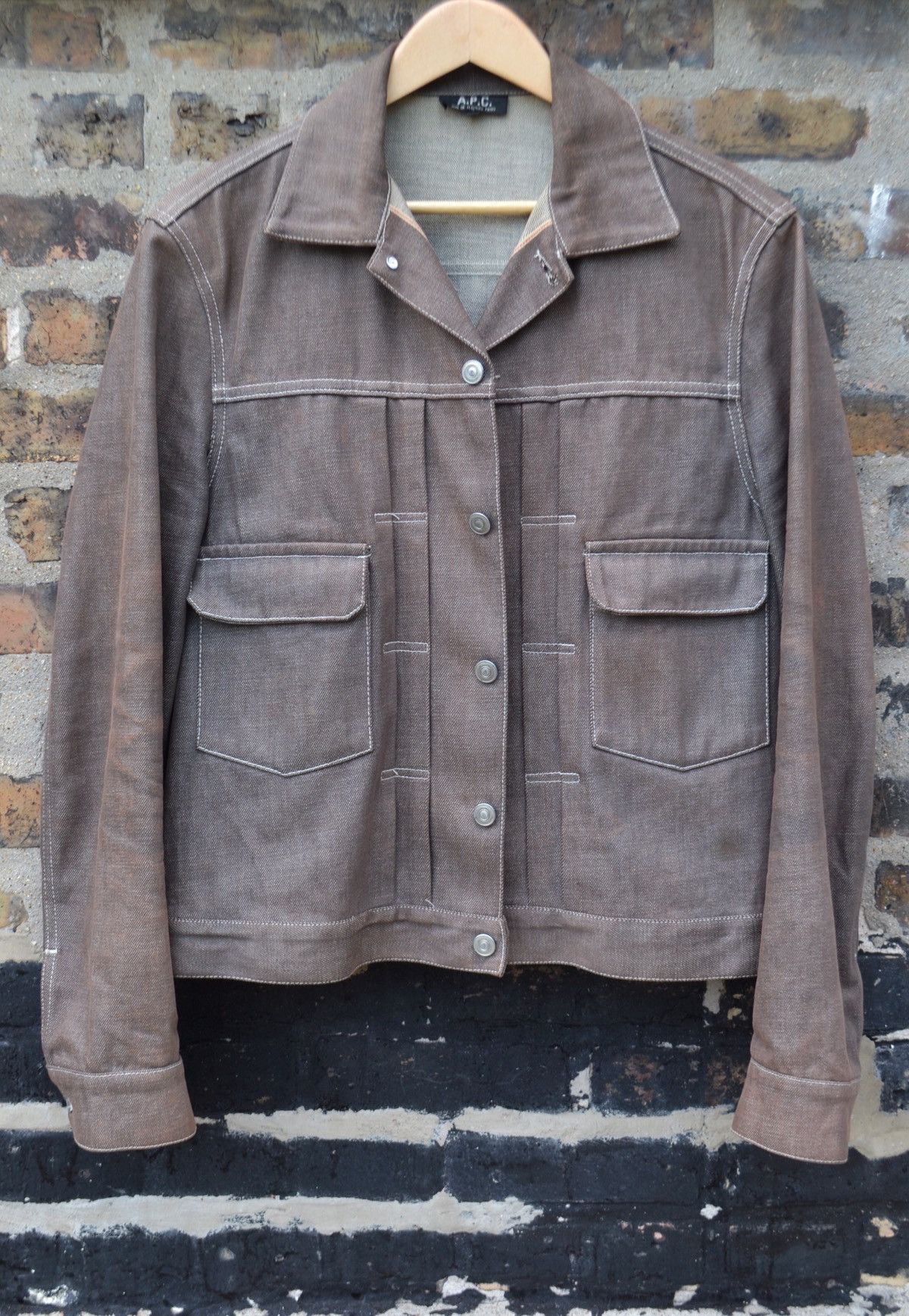 image of A P C Rusted Denim Jacket in Brown, Men's (Size Small)