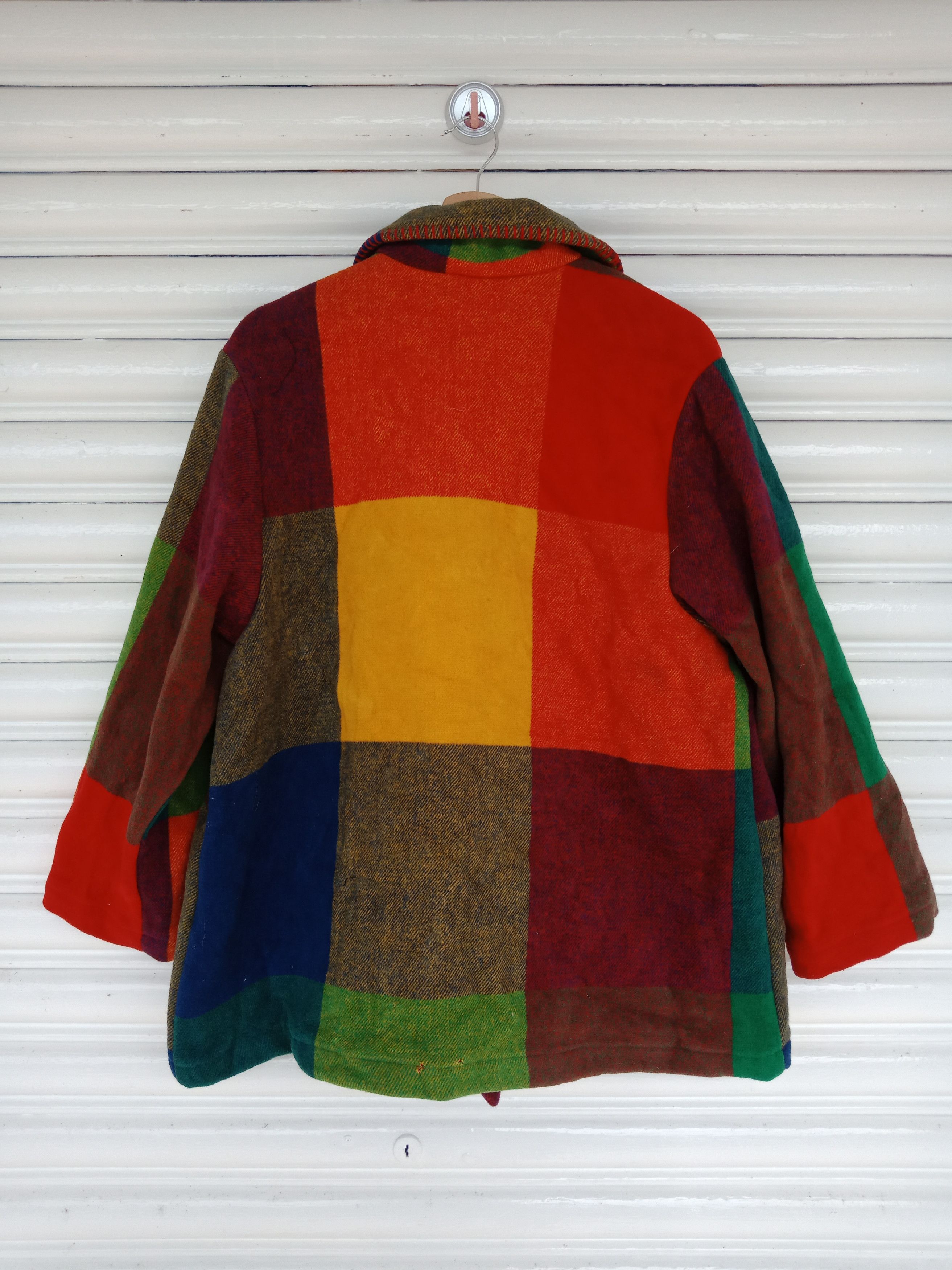Benetton United Colors Of Benetton Multicolor Patchwork Wool Size US L / EU 52-54 / 3 - 3 Thumbnail