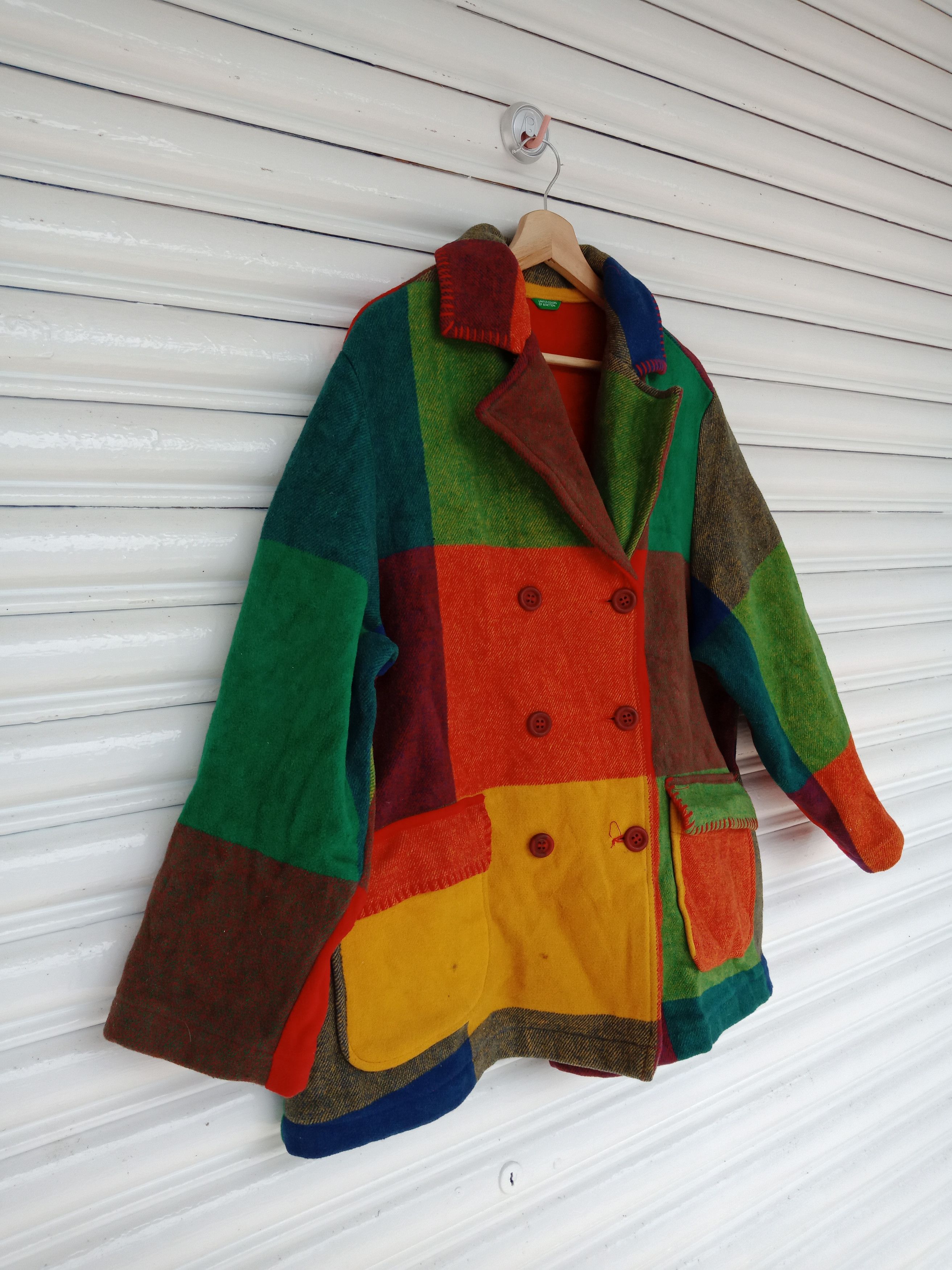 Benetton United Colors Of Benetton Multicolor Patchwork Wool Size US L / EU 52-54 / 3 - 5 Thumbnail
