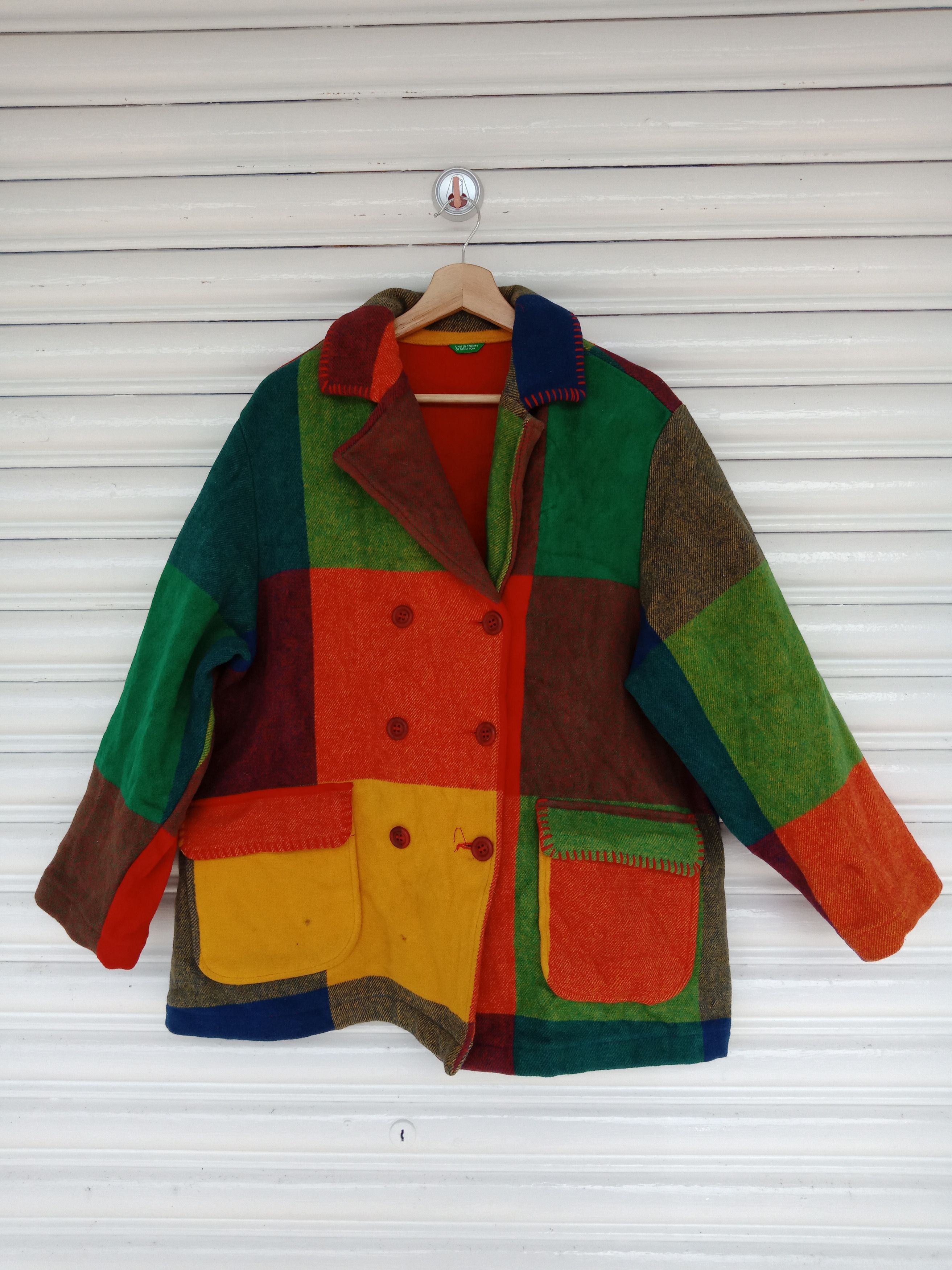 Benetton United Colors Of Benetton Multicolor Patchwork Wool Size US L / EU 52-54 / 3 - 1 Thumbnail
