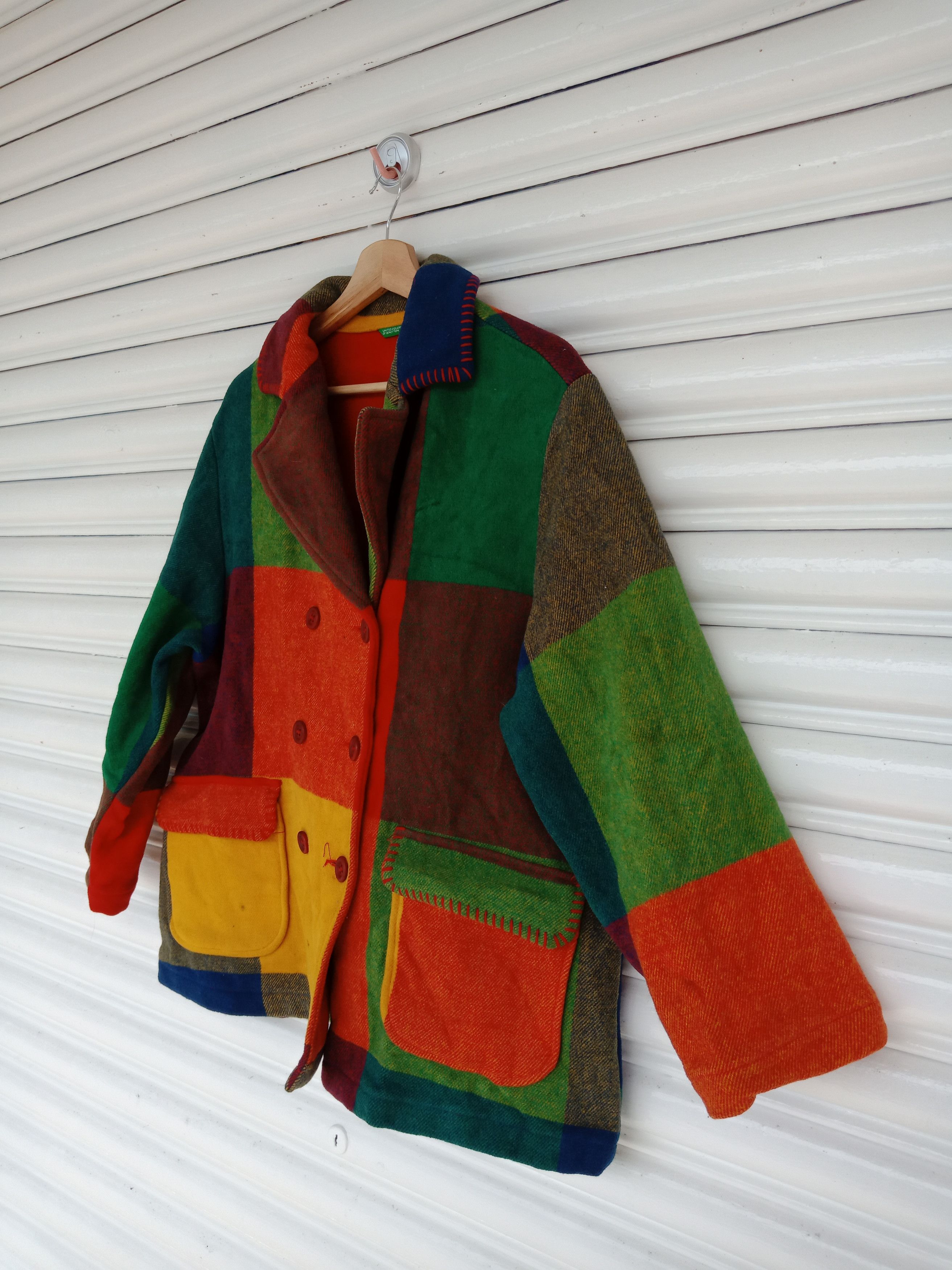 Benetton United Colors Of Benetton Multicolor Patchwork Wool Size US L / EU 52-54 / 3 - 4 Thumbnail