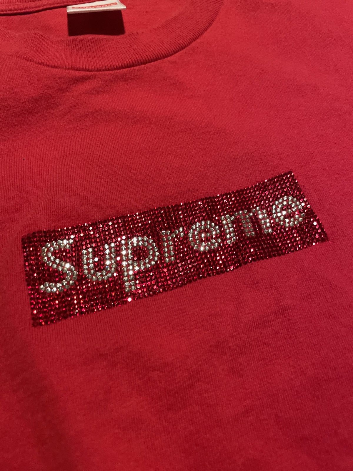 image of Supreme Swarovski Box Logo Tee in Red, Men's (Size Medium)