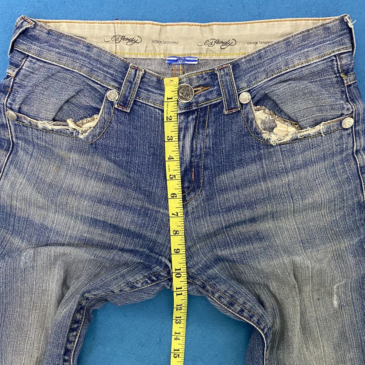 Ed Hardy × Vintage VTG ED HARDY DISTRESSED DENIM Size US 34 / EU 50 - 12 Thumbnail