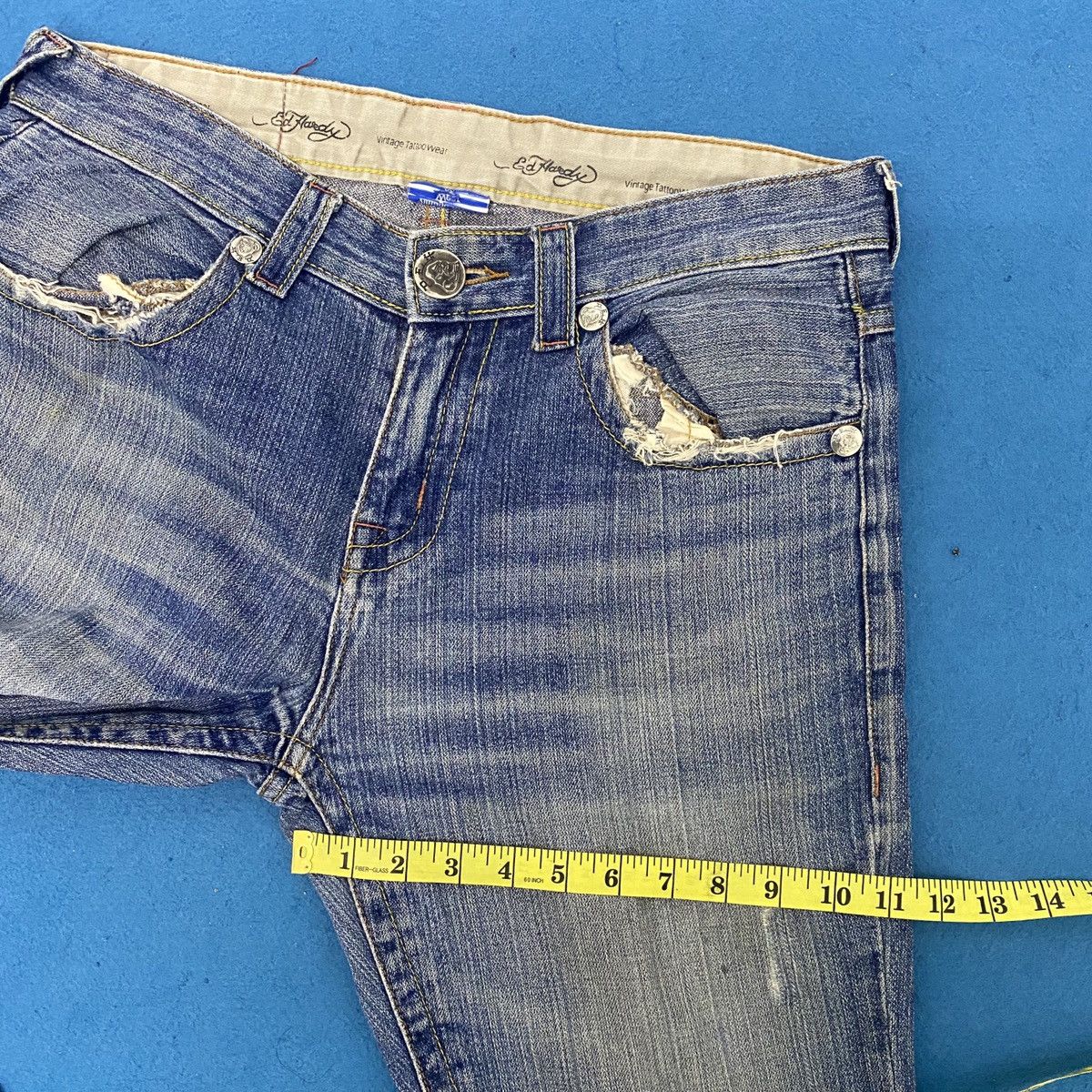 Ed Hardy × Vintage VTG ED HARDY DISTRESSED DENIM Size US 34 / EU 50 - 13 Thumbnail