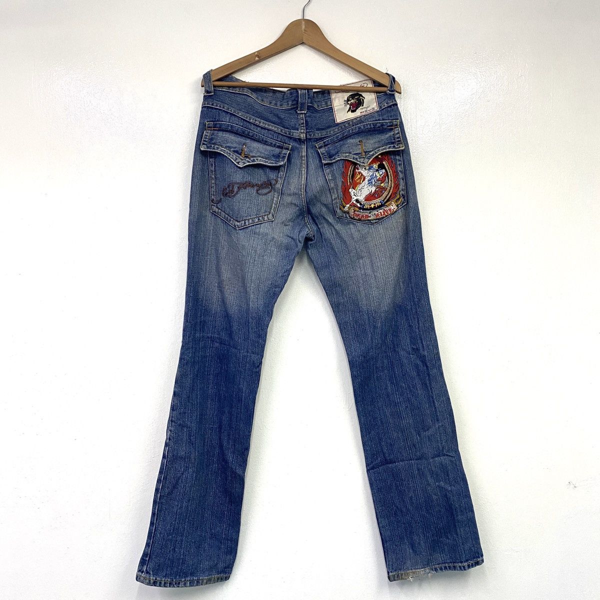 Ed Hardy × Vintage VTG ED HARDY DISTRESSED DENIM Size US 34 / EU 50 - 1 Thumbnail