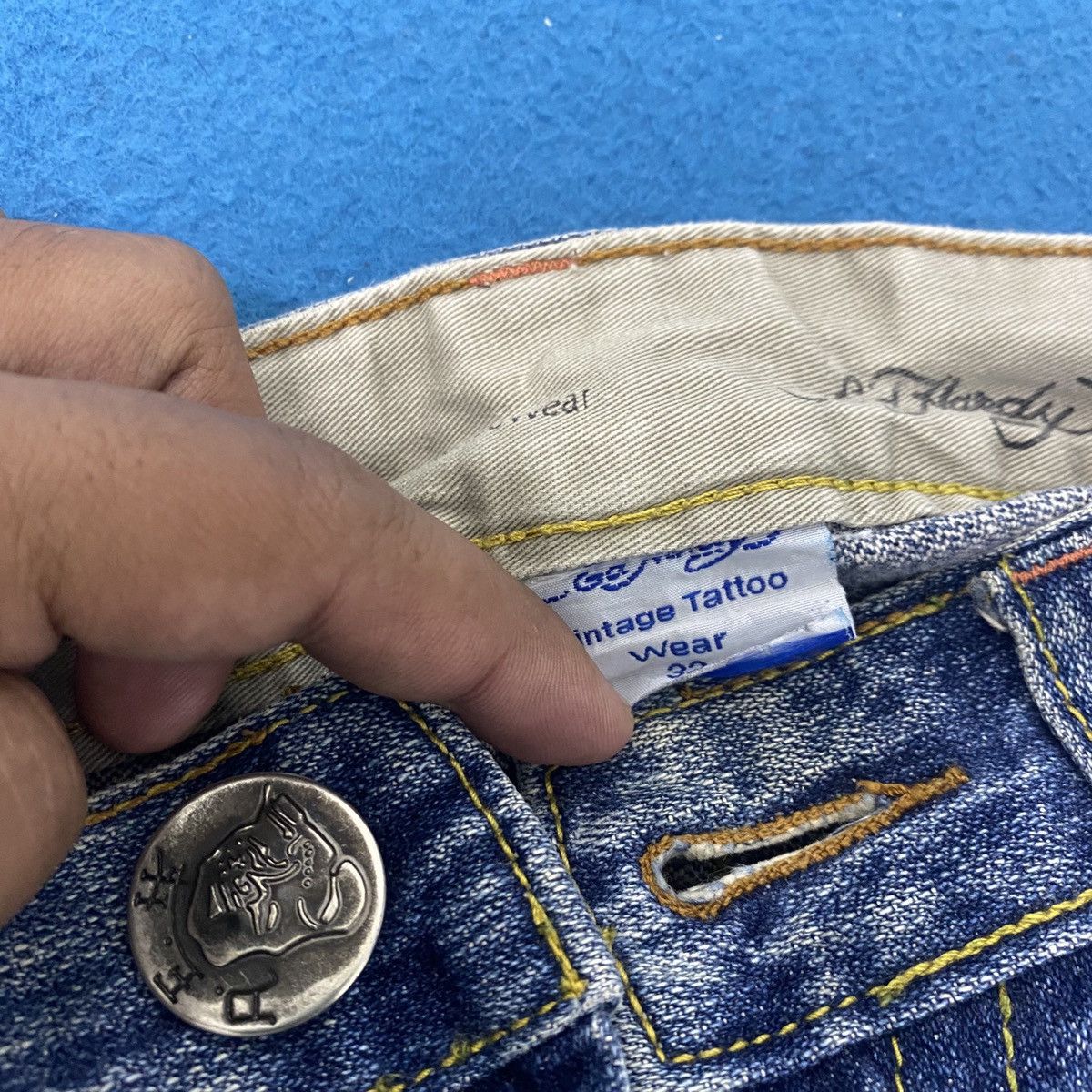 Ed Hardy × Vintage VTG ED HARDY DISTRESSED DENIM Size US 34 / EU 50 - 9 Thumbnail