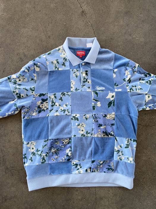 Supreme Supreme Floral Patchwork Velour L/S Polo Slate Blue | Grailed