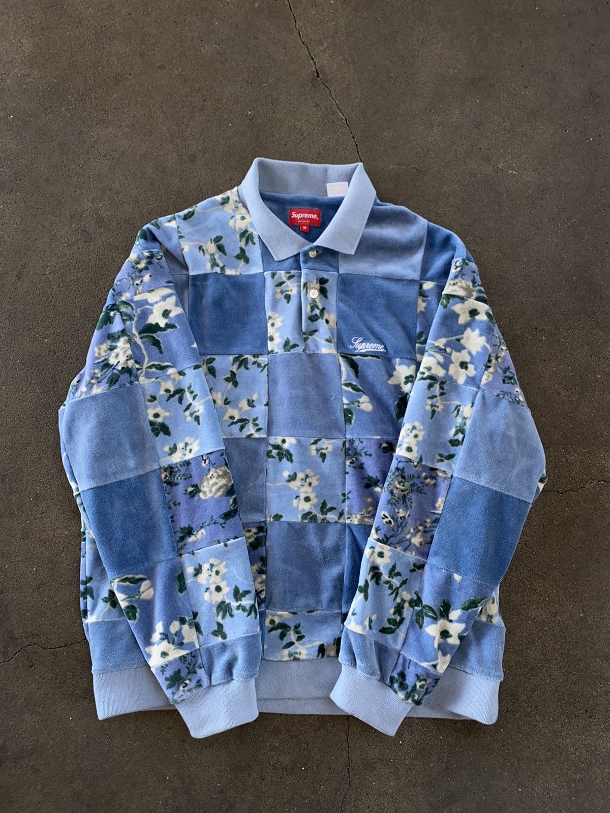 トップス supreme Floral Patchwork Velour L/S Polo Supreme Floral Patchwork Velour L/S Polo Slate Men's - FW21 - US