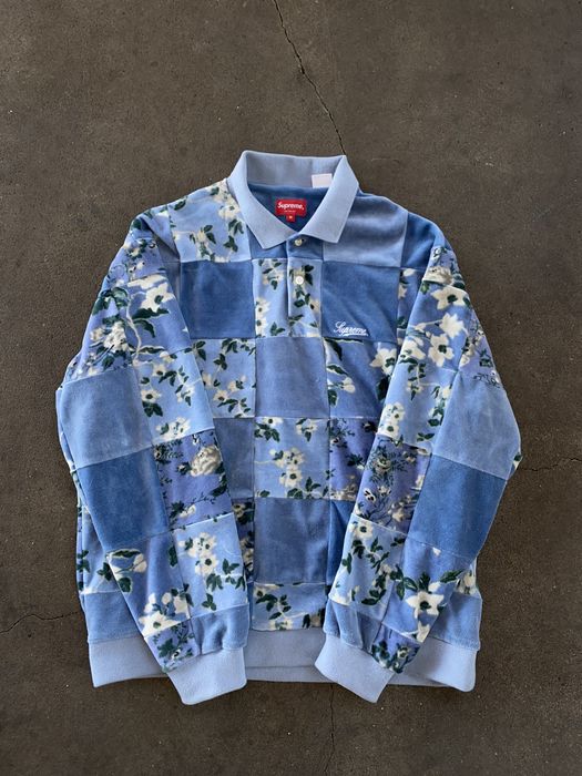 Supreme Supreme Floral Patchwork Velour L/S Polo Slate Blue | Grailed