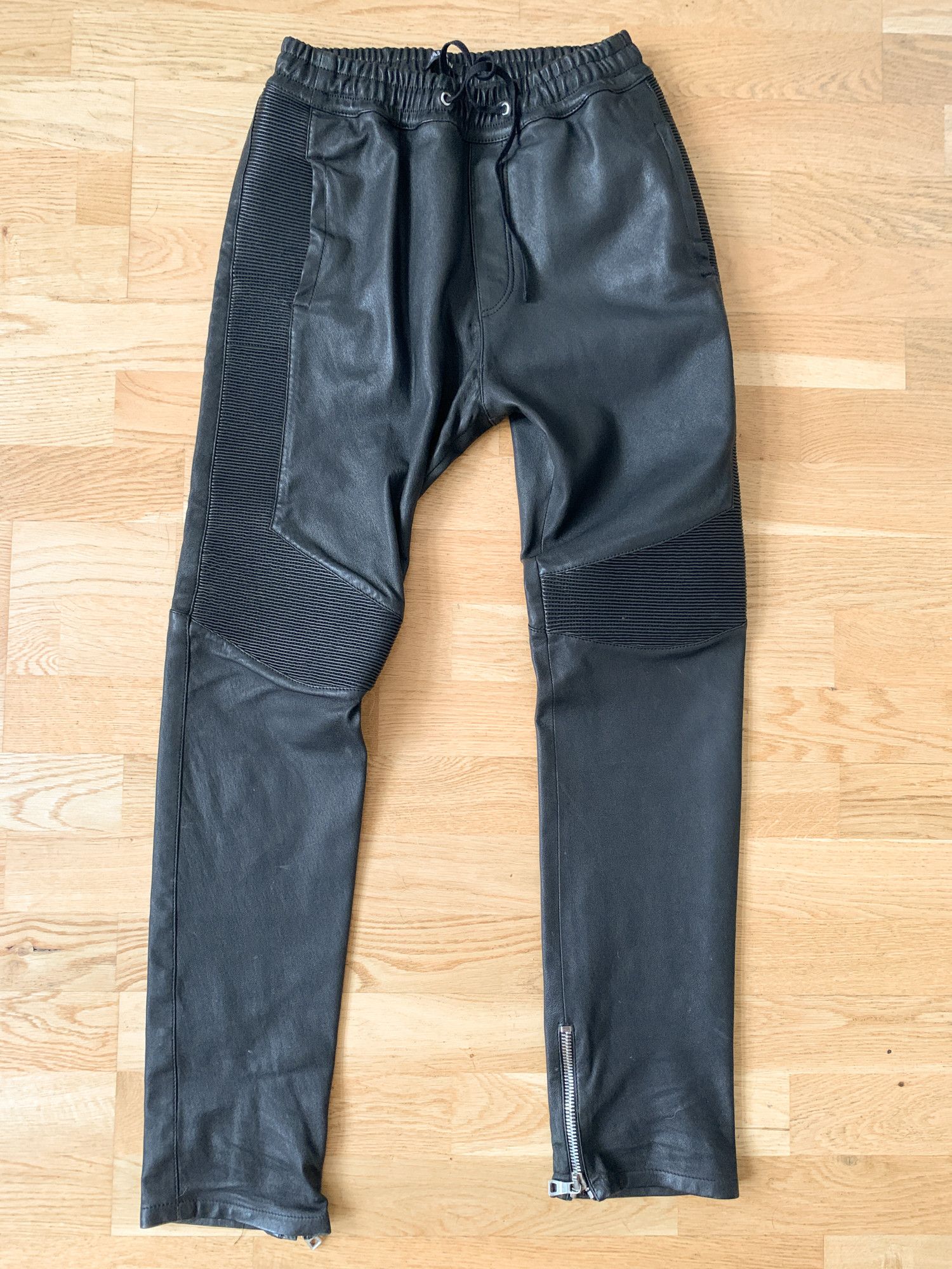 Balmain Balmain FW14 black leather biker pants joggers