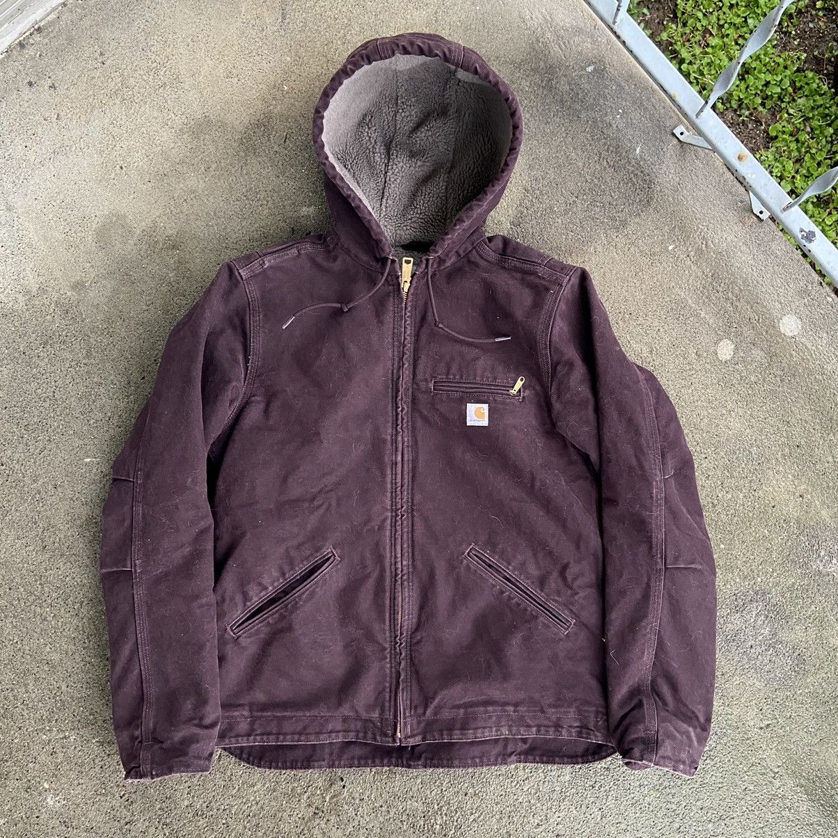 Image of Carhartt Sherpa Lined Hoodie in Purple, Men's (Size Small)