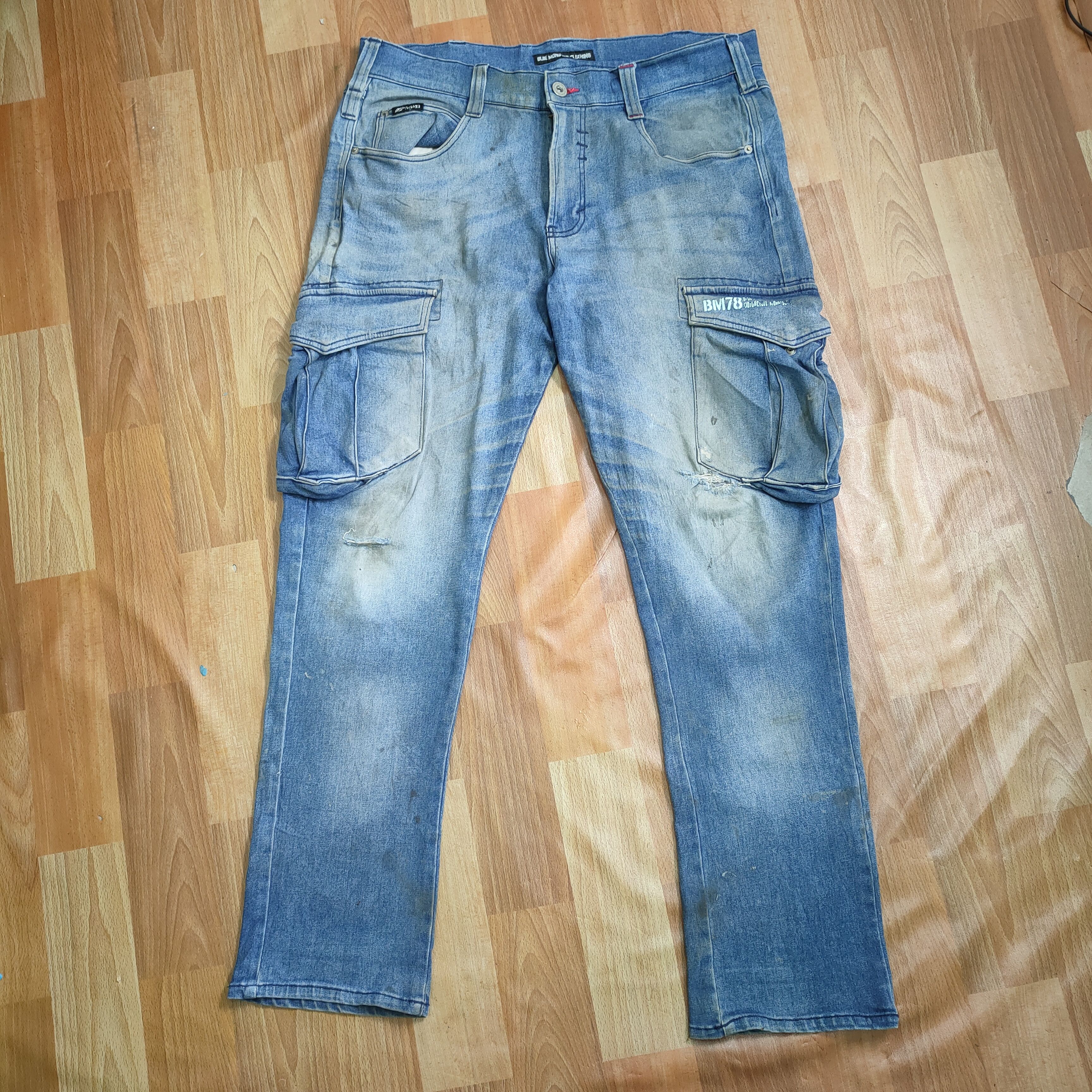 image of Vintage Rusty Distressed Workwear Cargo Pants in Blue, Men's (Size 34)