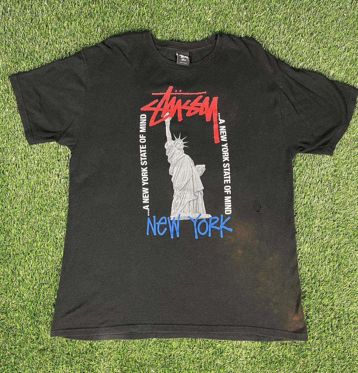 Vintage Vintage Y2K Stussy New York Crew Distressed Sun Faded Tee | Grailed