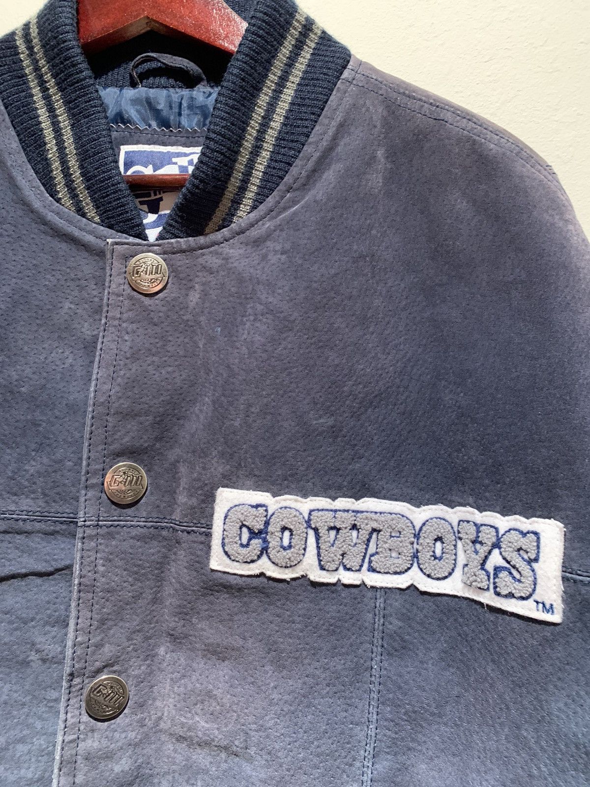 NFL × Vintage *RARE* Carl Banks Leather & Chenille Dallas Cowboys Jacket Size US M / EU 48-50 / 2 - 3 Thumbnail