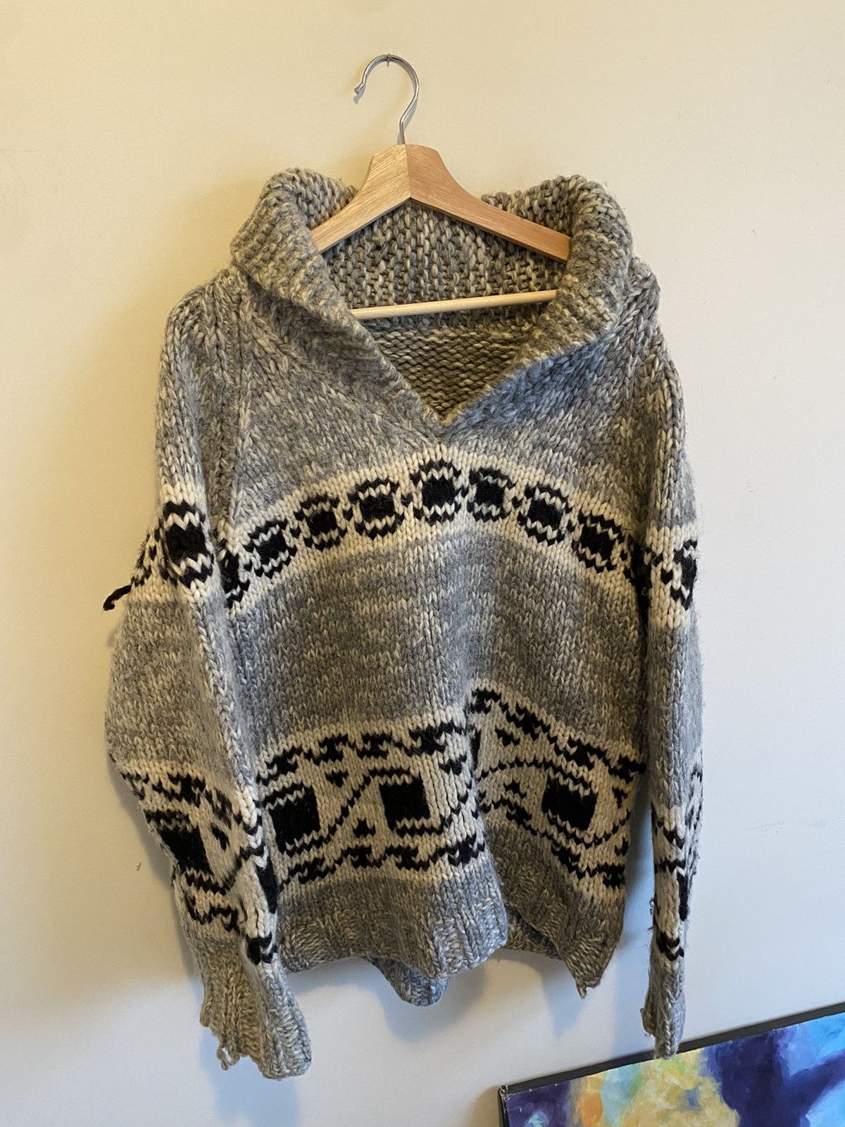 Vintage 1940s Cowichan Knit Hand Sweater Wool Canada Vtg True Size US M / EU 48-50 / 2 - 1 Thumbnail