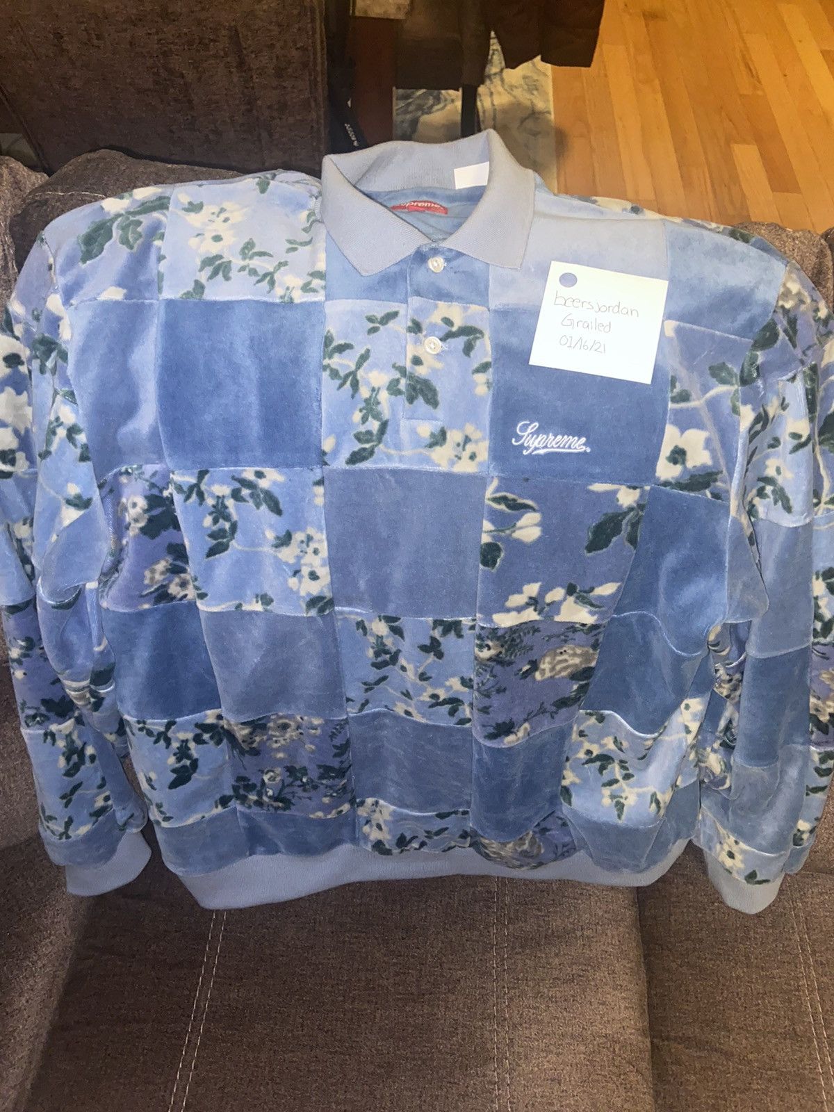 Supreme Supreme Floral Patchwork Velour L/S Polo | Grailed