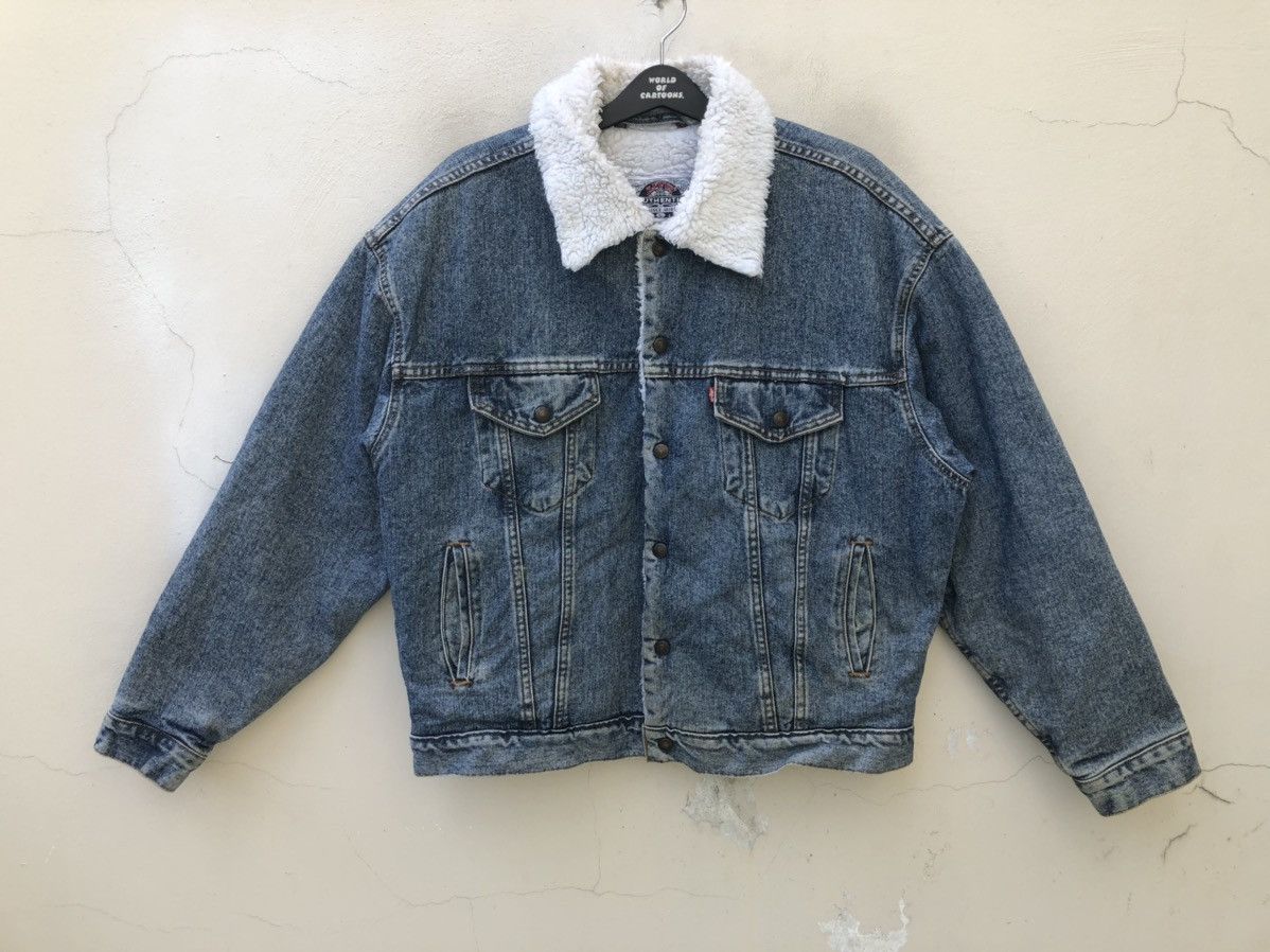 Levi's Vintage 1991 Levi’s Sherpa Faded Blue Denim Trucker Jacket Size US L / EU 52-54 / 3 - 3 Thumbnail