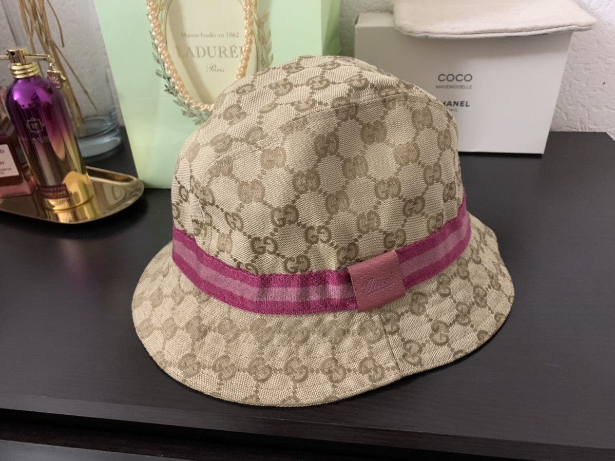 Gucci Pink Monogram Bucket Hat with Striped Band Gucci ?FINAL PRICE?Gucci Monogram Bucket Hat Pink Stripe  main image 4