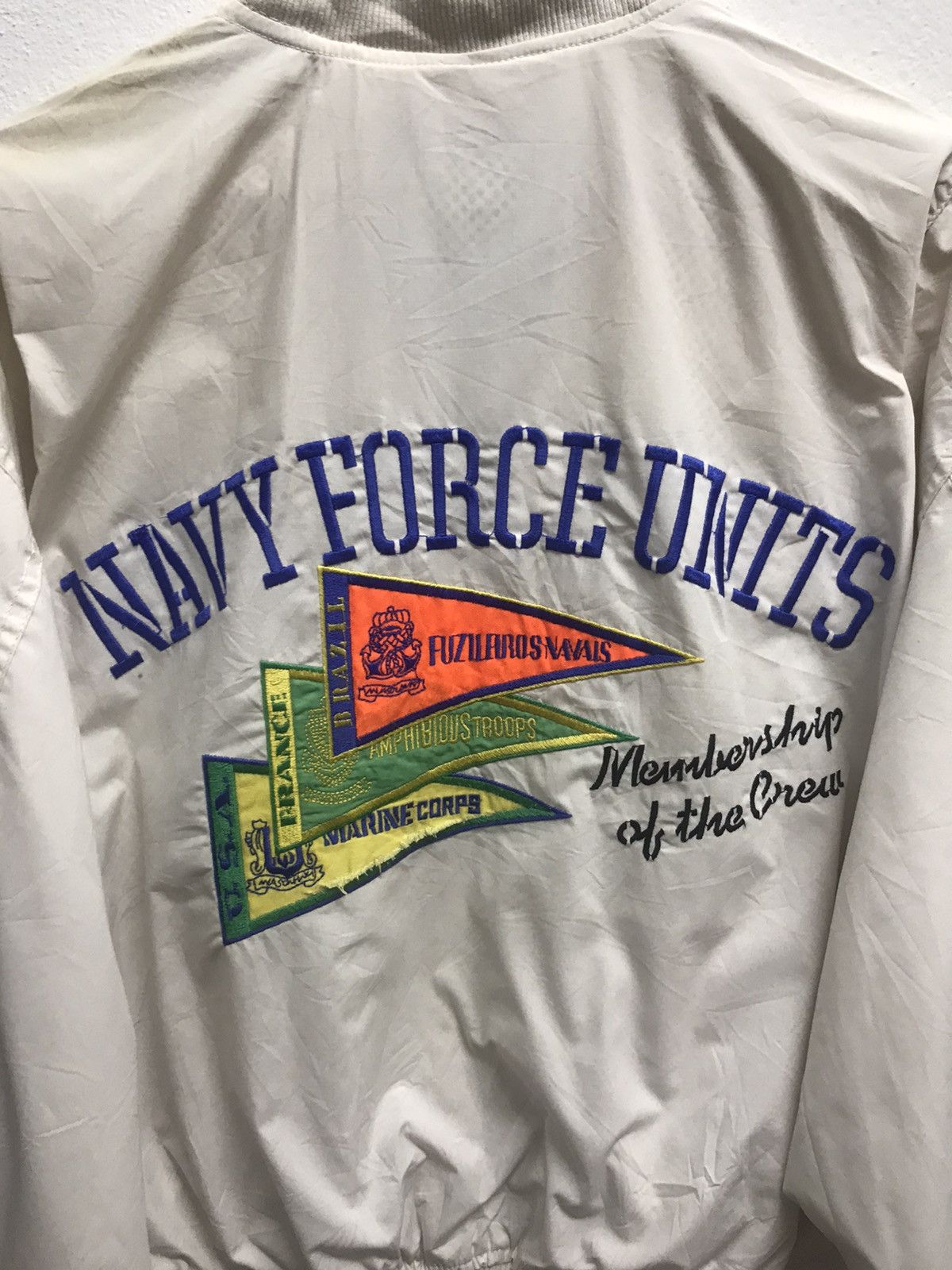 Vintage VINTAGE BOMBER JACKET NAVY FORCE UNIT WHITE Size US L / EU 52-54 / 3 - 9 Thumbnail