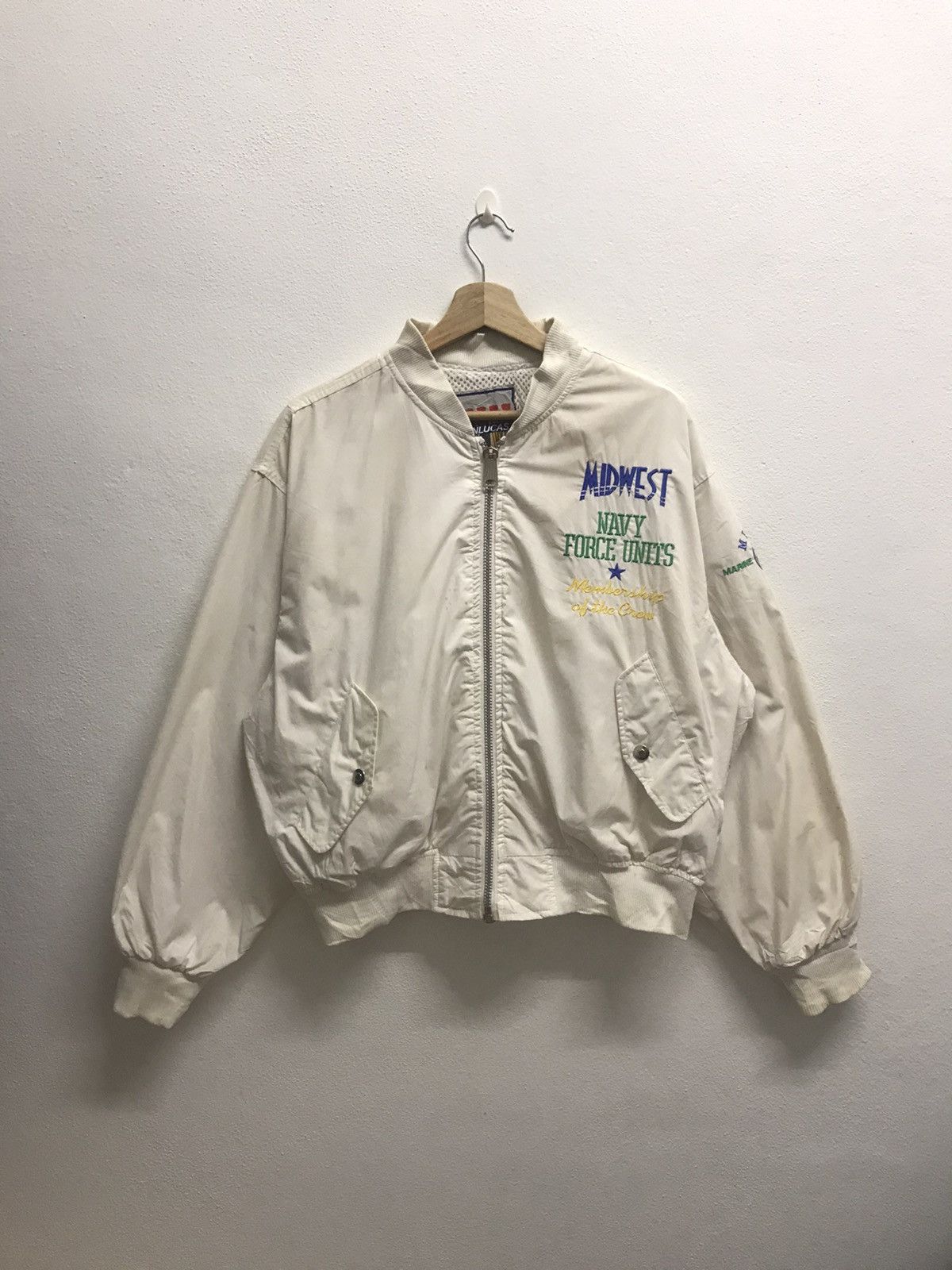 Vintage VINTAGE BOMBER JACKET NAVY FORCE UNIT WHITE Size US L / EU 52-54 / 3 - 1 Thumbnail