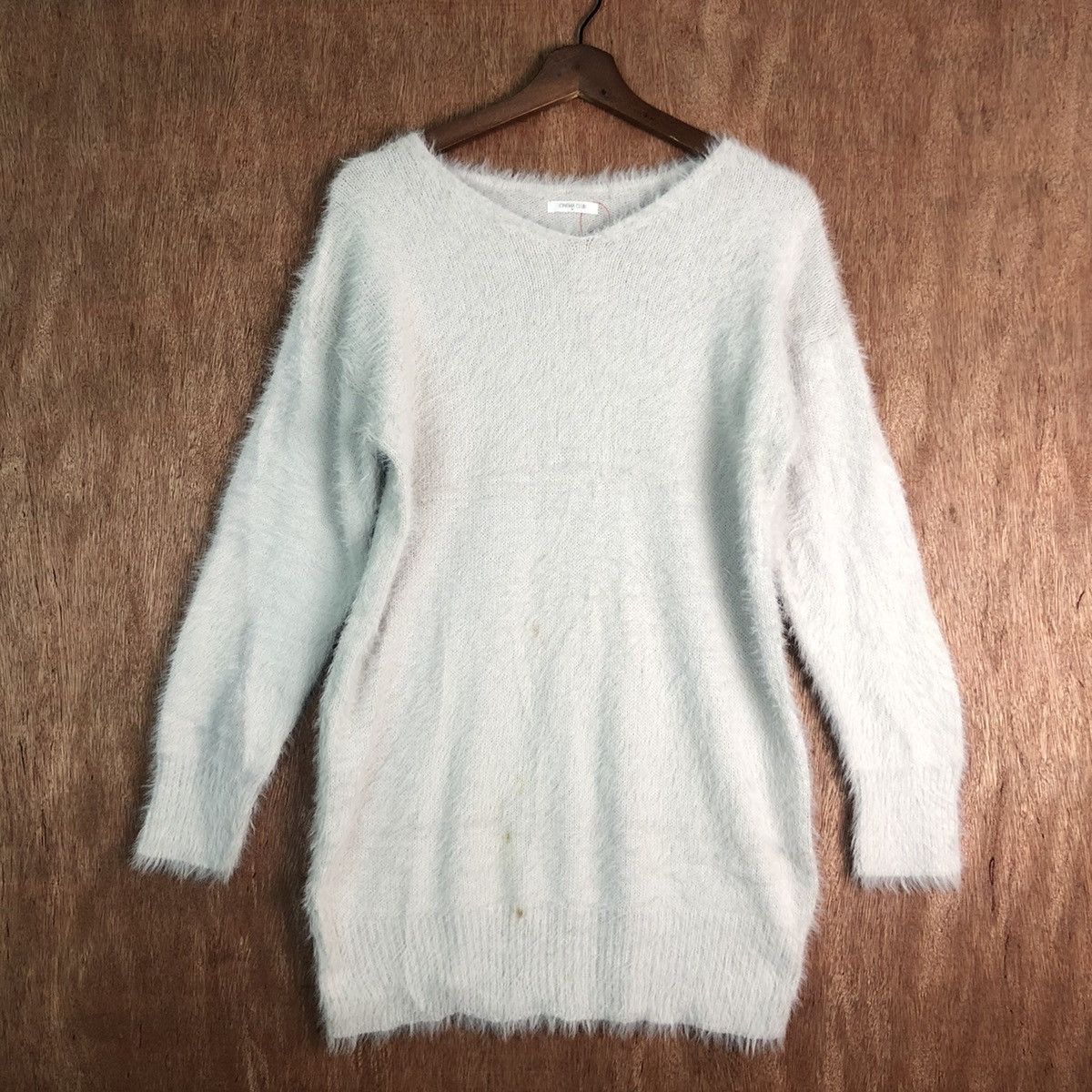 image of Coloured Cable Knit Sweater x Homespun Knitwear Cinema Club Light Grey Mohair Knitwear (Size Medium