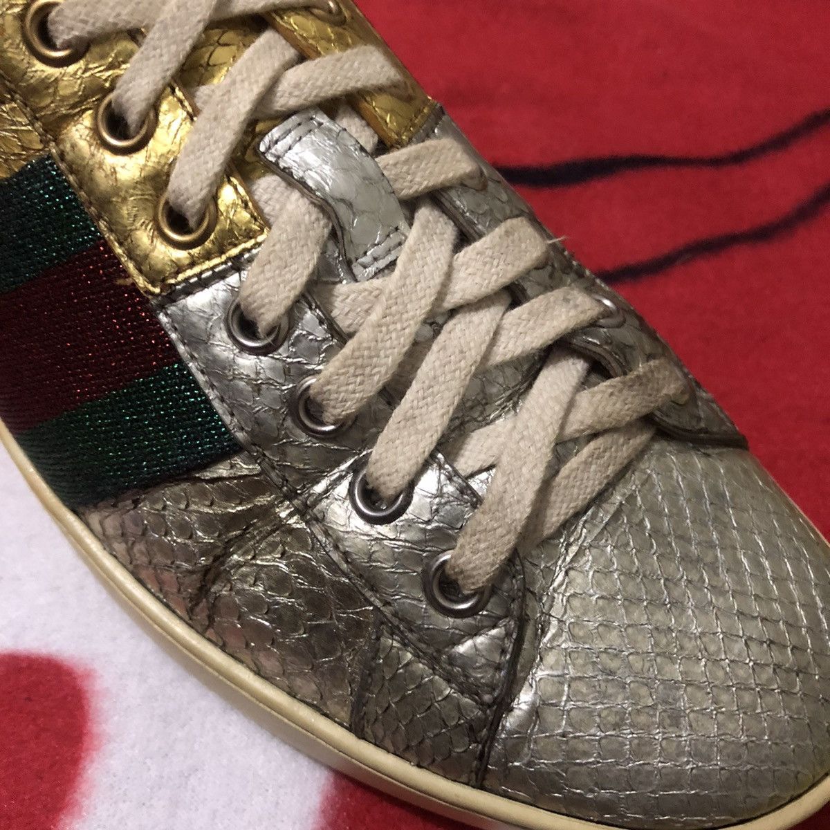 Gucci new ace metallic snakeskin gold silver