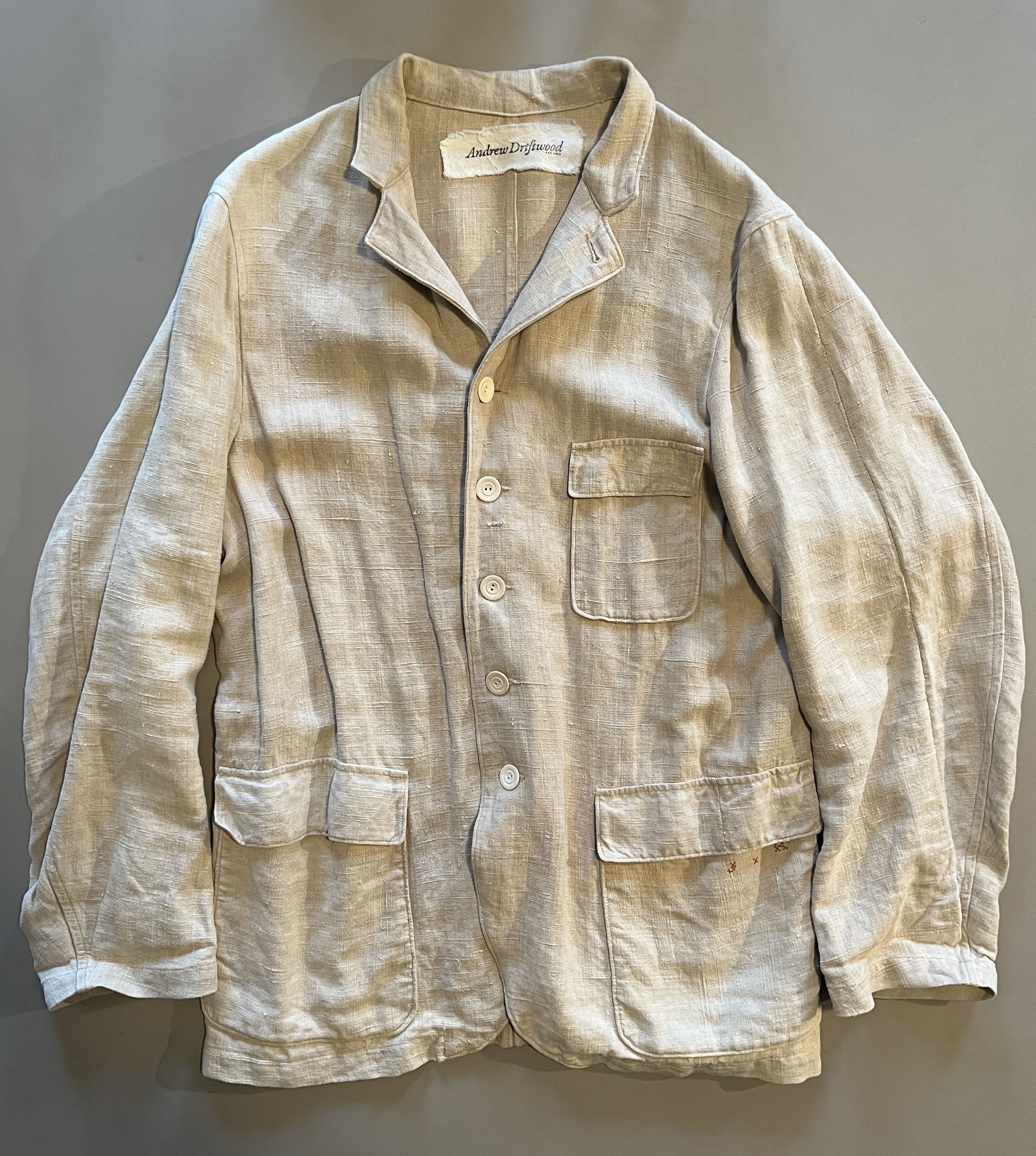 Handmade Andrew Driftwood Black Tea Dyed Vintage Linen Jacket - M