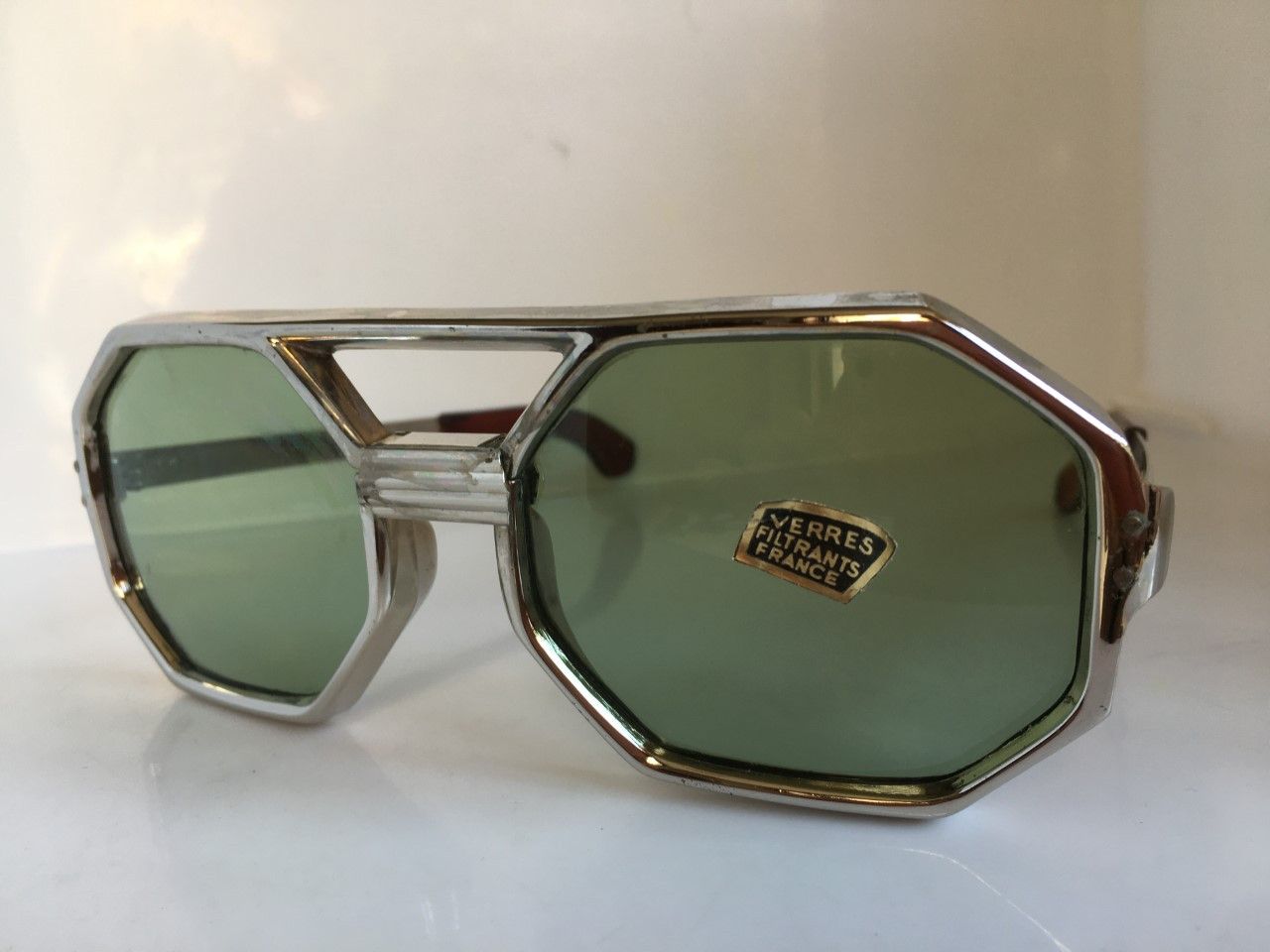 Vintage MOD FRANCE OP ART AVIATOR SUNGLASSES GLASS LENSES Size ONE SIZE - 3 Thumbnail